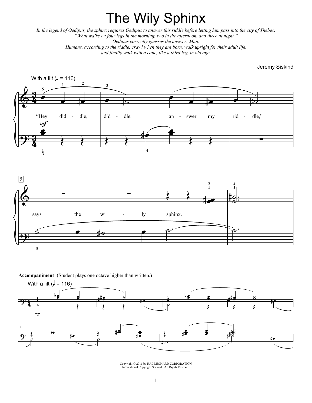 Download Jeremy Siskind The Wily Sphinx Sheet Music and learn how to play Easy Piano PDF digital score in minutes