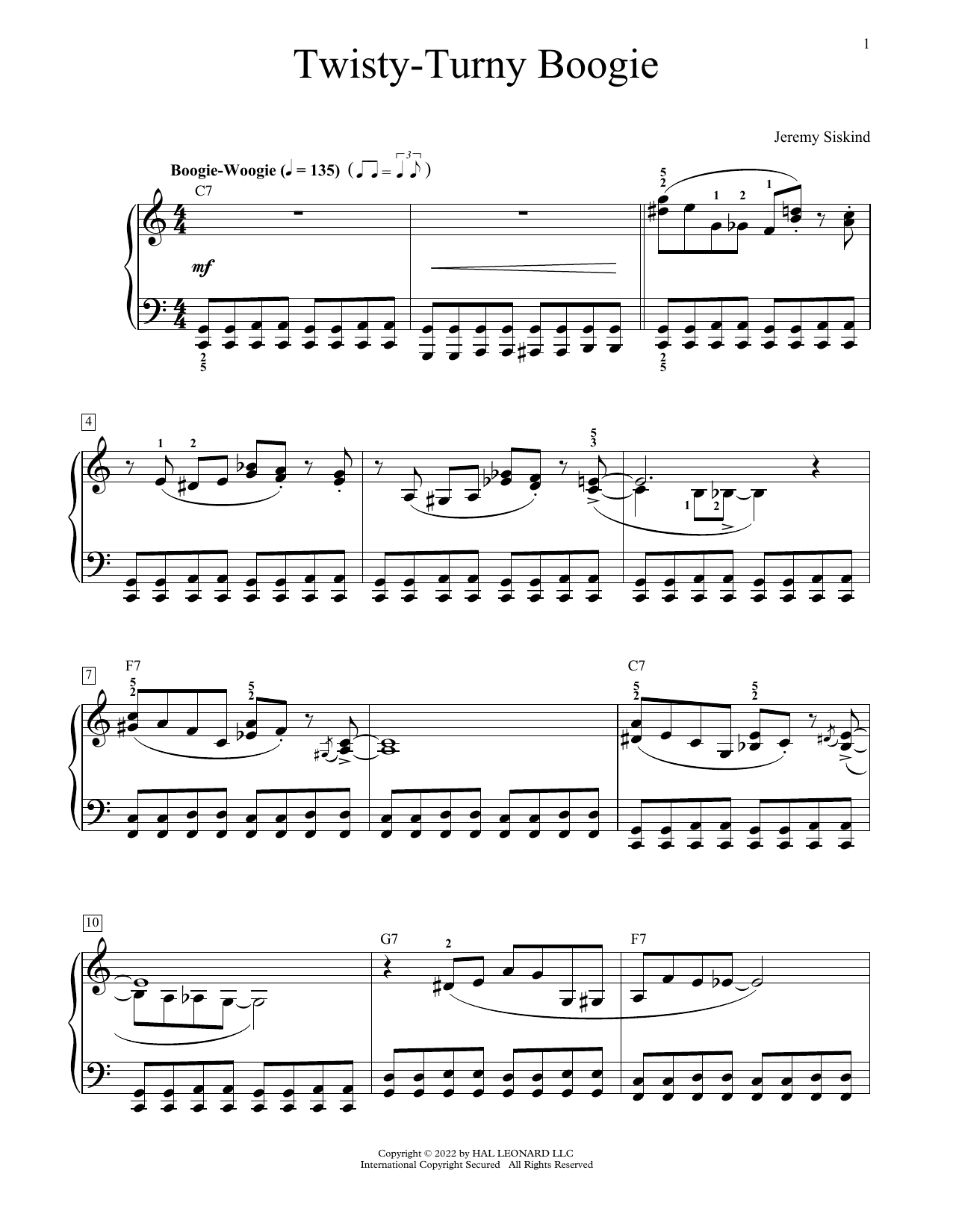 Download Jeremy Siskind Twisty-Turny Boogie Sheet Music and learn how to play Educational Piano PDF digital score in minutes