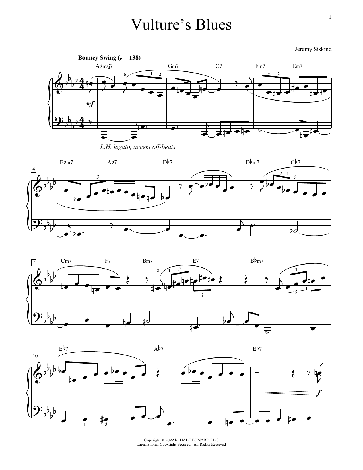 Download Jeremy Siskind Vulture's Blues Sheet Music and learn how to play Educational Piano PDF digital score in minutes