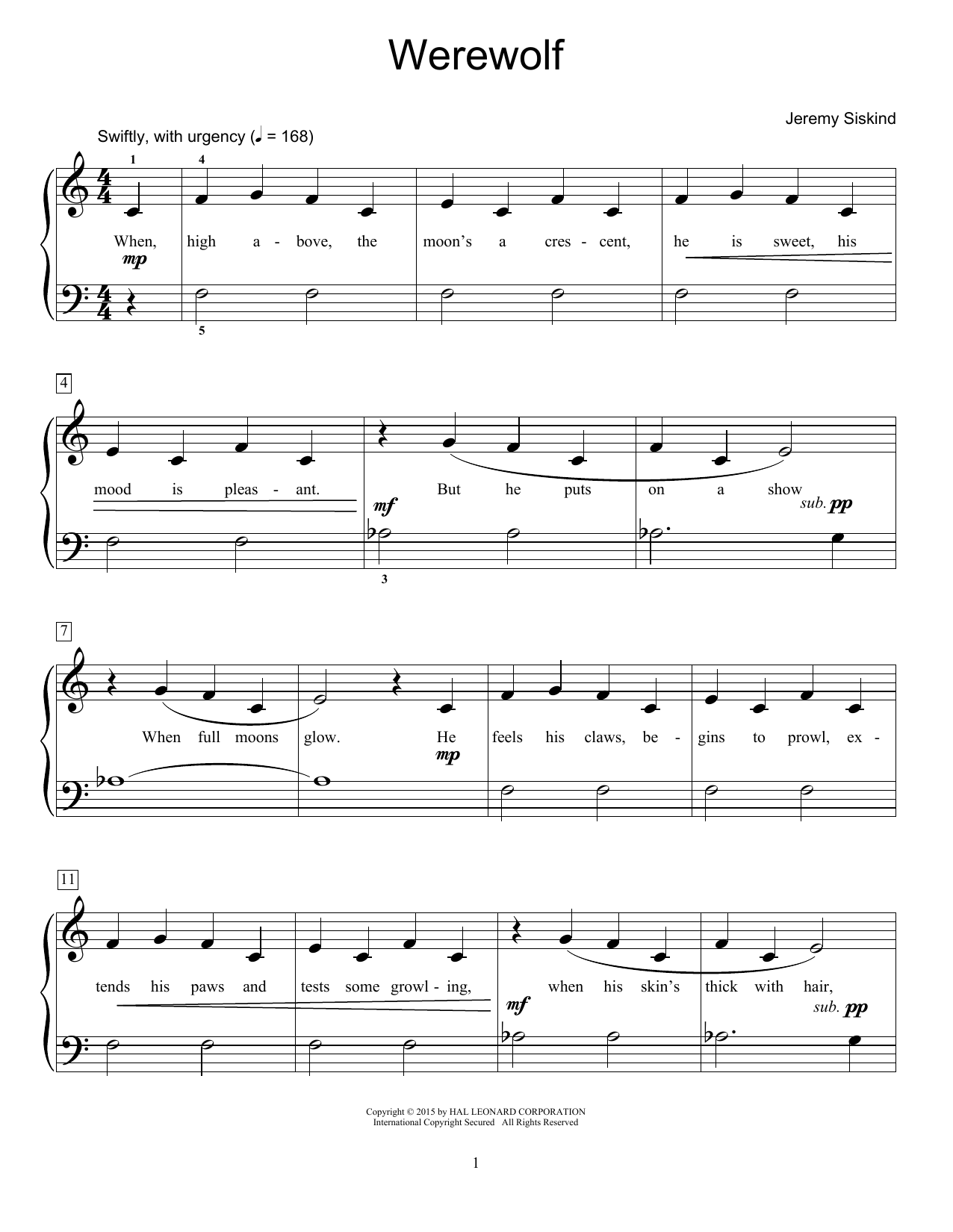 Download Jeremy Siskind Werewolf Sheet Music and learn how to play Easy Piano PDF digital score in minutes