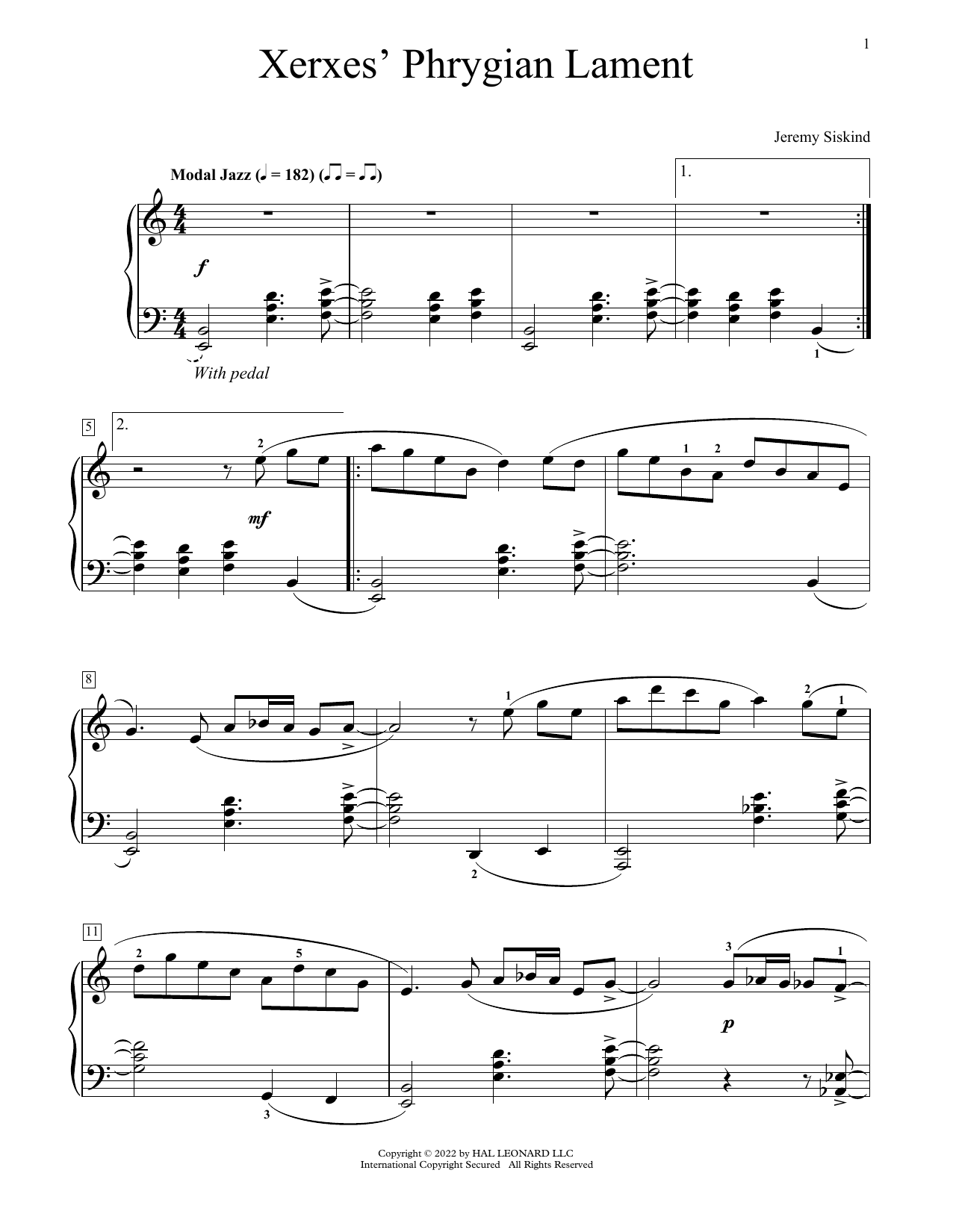 Download Jeremy Siskind Xerxes' Phrygian Lament Sheet Music and learn how to play Educational Piano PDF digital score in minutes
