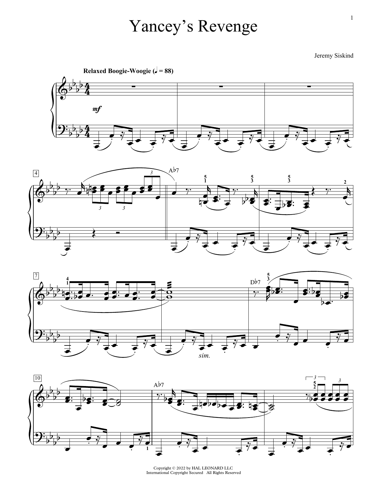 Download Jeremy Siskind Yancey's Revenge Sheet Music and learn how to play Educational Piano PDF digital score in minutes