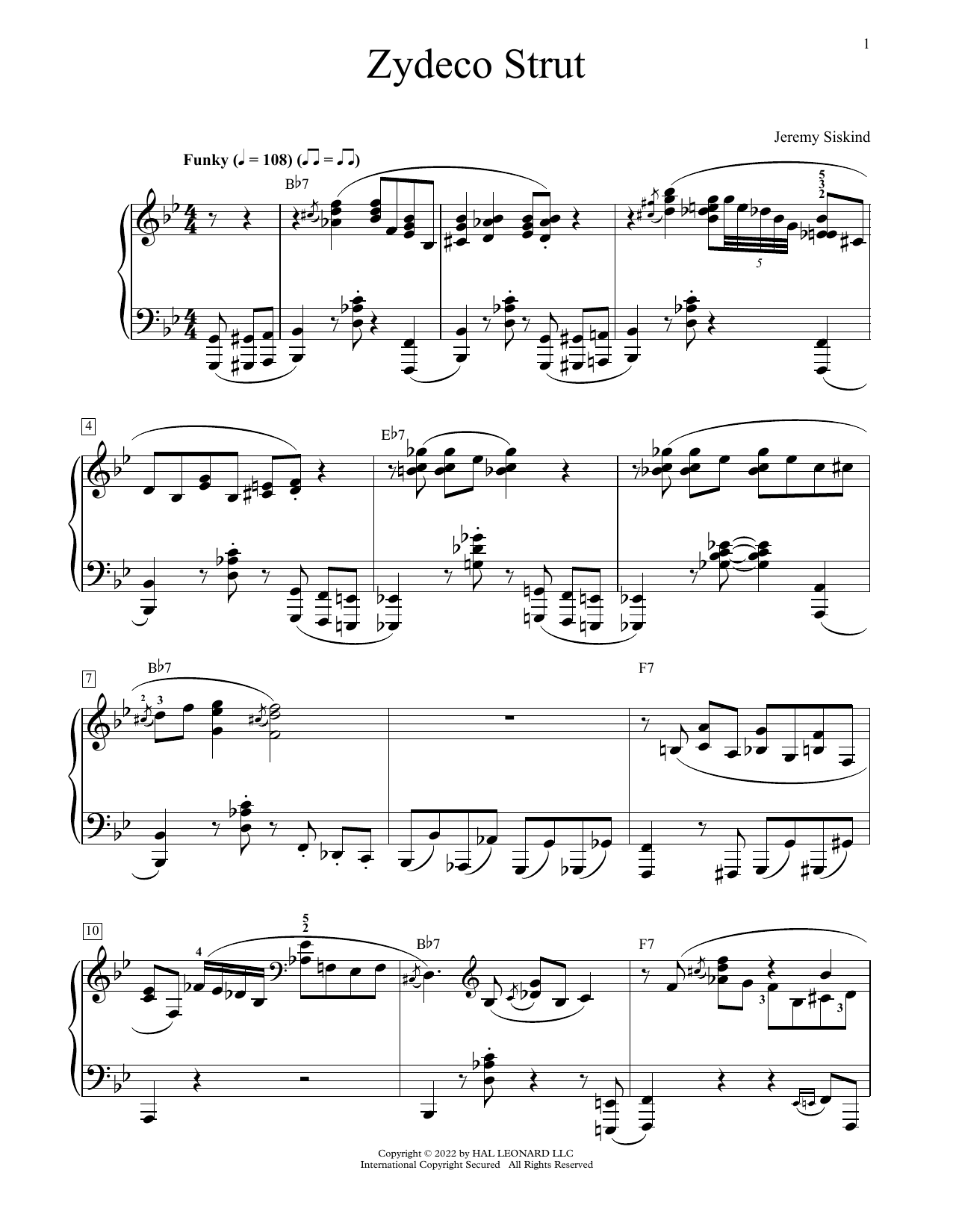 Download Jeremy Siskind Zydeco Strut Sheet Music and learn how to play Educational Piano PDF digital score in minutes