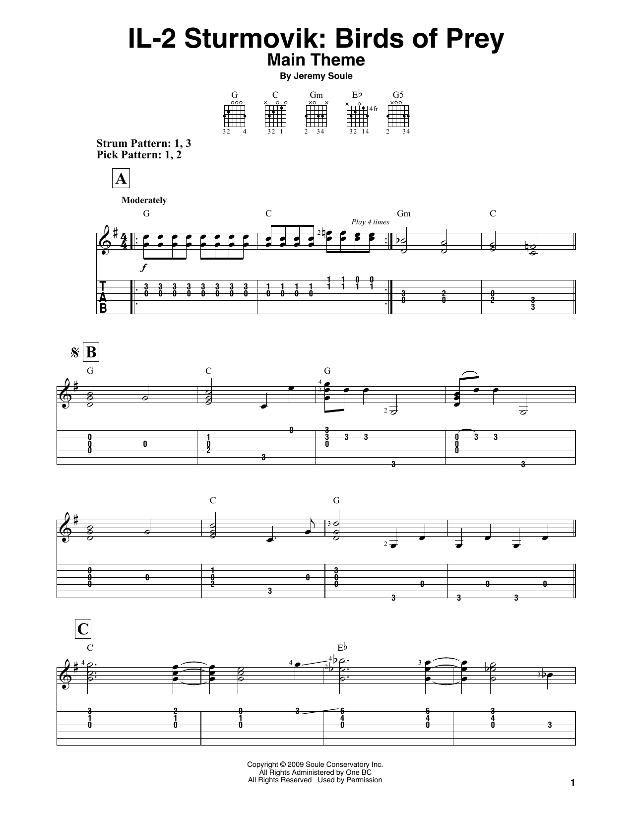 Download Jeremy Soule IL-2 Sturmovik: Birds of Prey - Main Theme Sheet Music and learn how to play Easy Guitar Tab PDF digital score in minutes