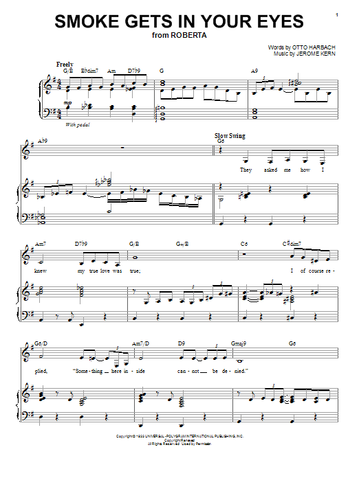 Download Jeri Southern Smoke Gets In Your Eyes Sheet Music and learn how to play Piano & Vocal PDF digital score in minutes