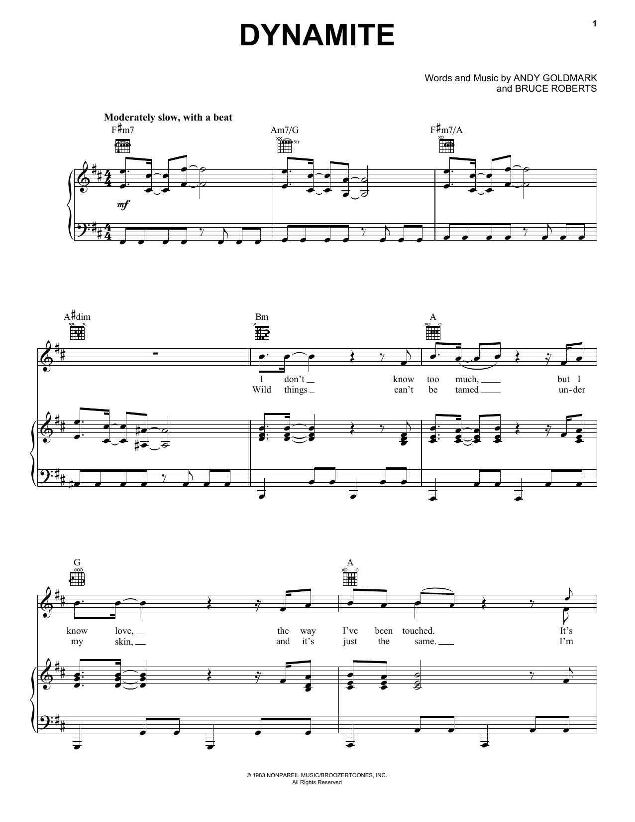 Download Jermaine Jackson Dynamite Sheet Music and learn how to play Piano, Vocal & Guitar Chords (Right-Hand Melody) PDF digital score in minutes