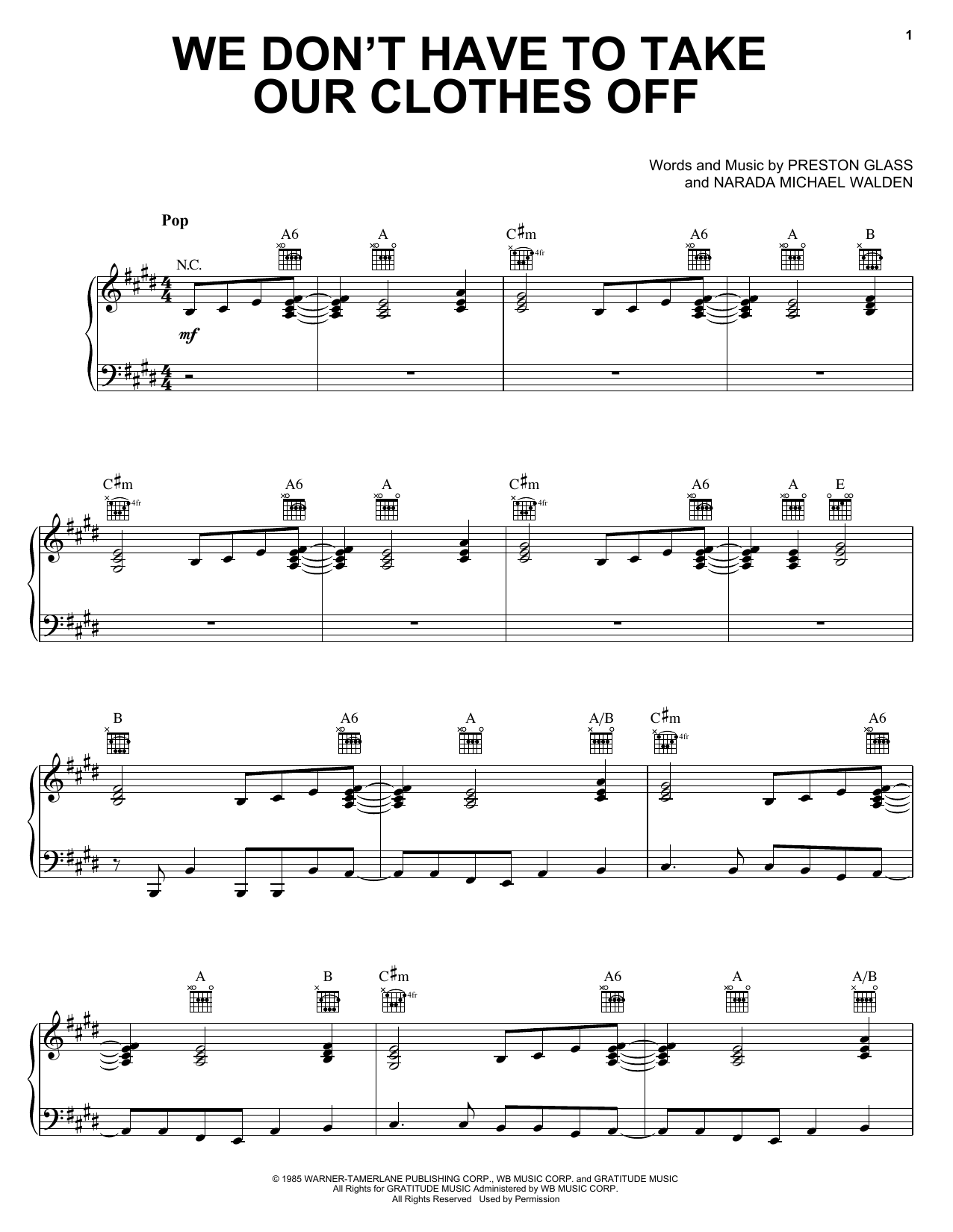 Download Jermaine Stewart We Don't Have To Take Our Clothes Off Sheet Music and learn how to play Piano, Vocal & Guitar (Right-Hand Melody) PDF digital score in minutes