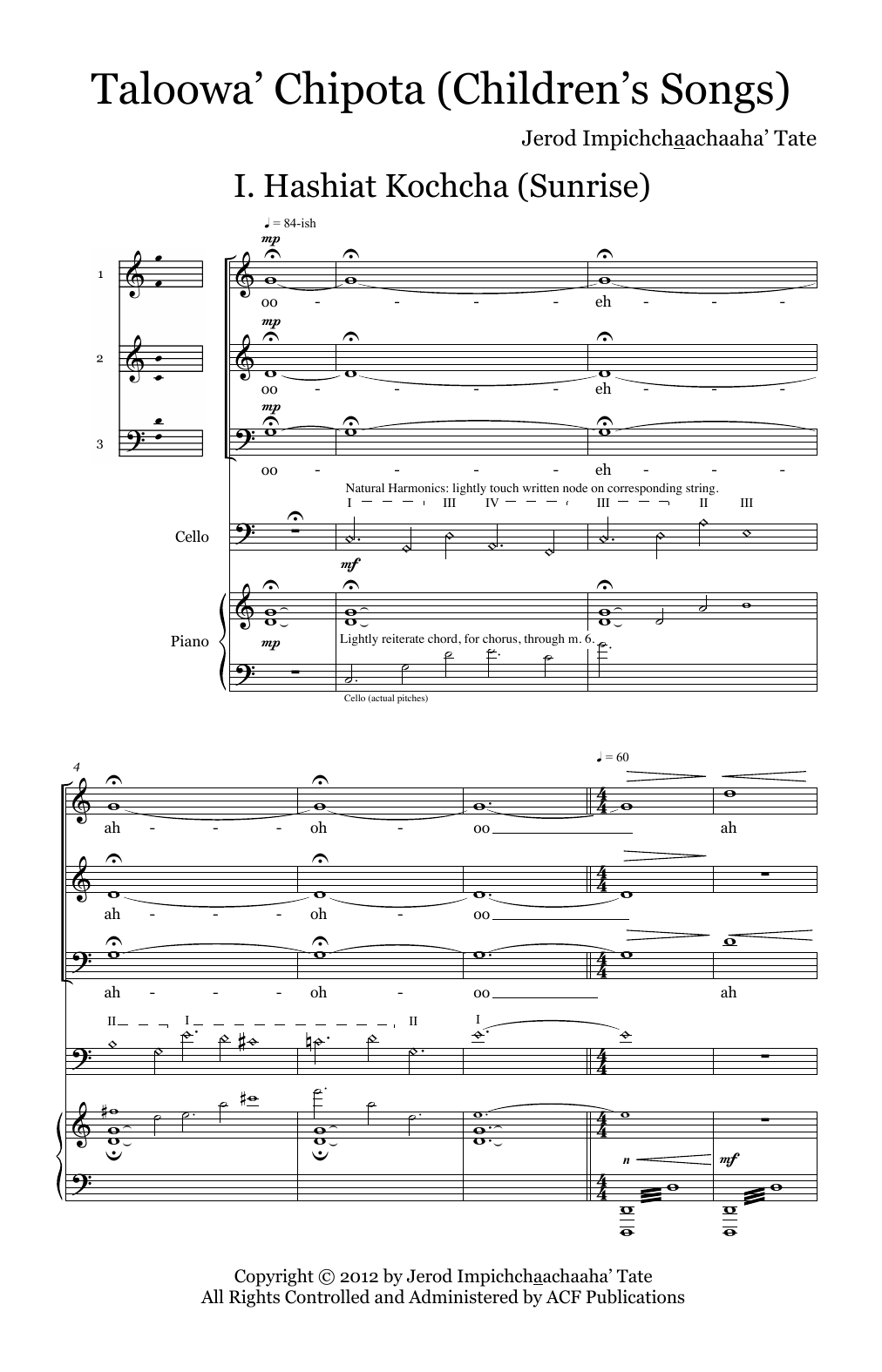 Download Jerod Impichchaachaaha' Tate Taloowa' Chipota (Children's Songs) Sheet Music and learn how to play 3-Part Mixed Choir PDF digital score in minutes