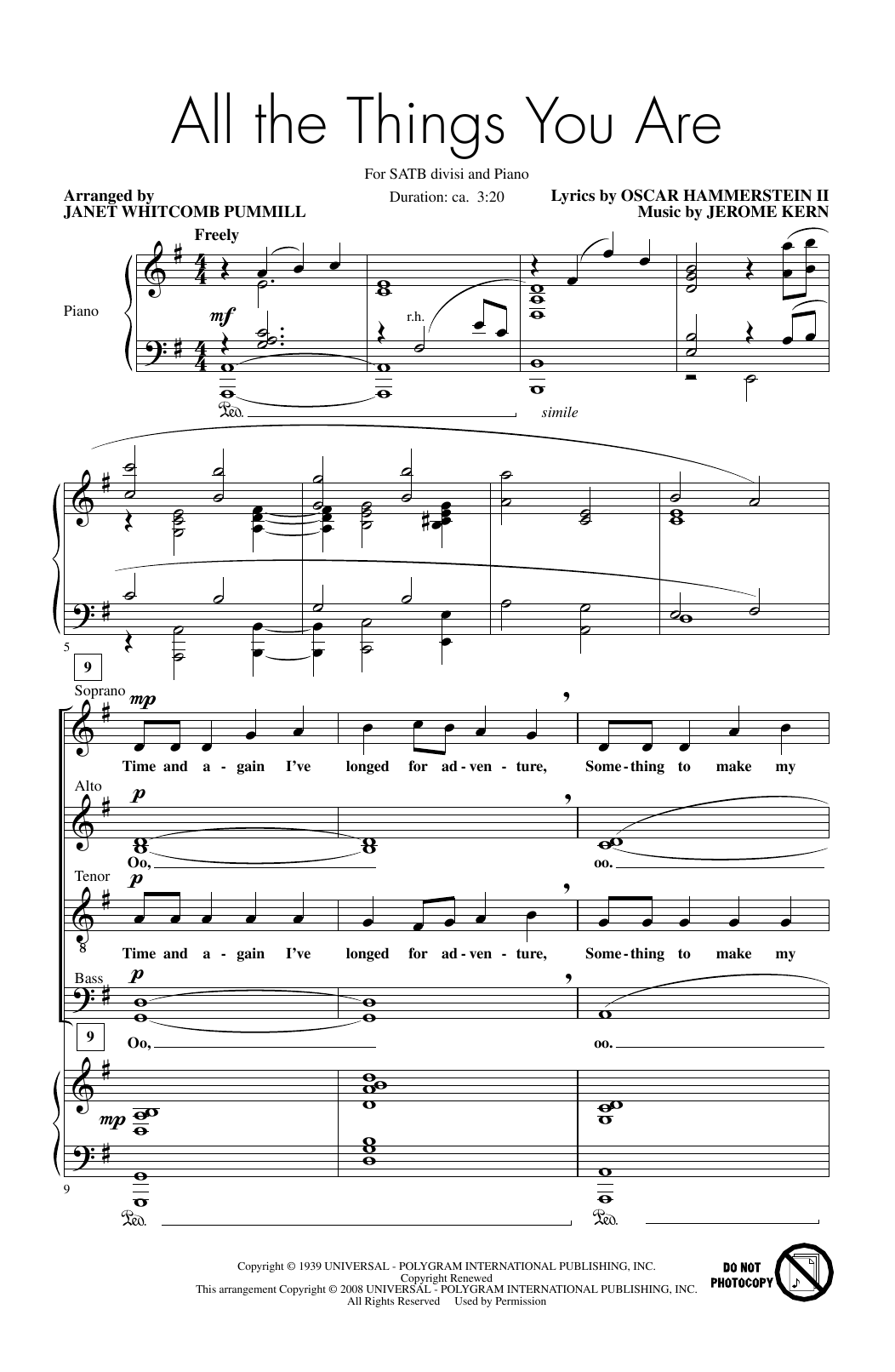 Download Jerome Kern All The Things You Are (arr. Janet Whitcomb Pummill) Sheet Music and learn how to play SATB Choir PDF digital score in minutes