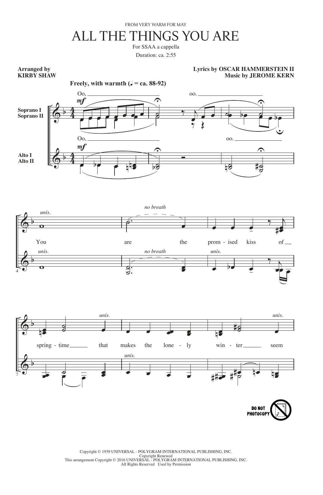 Download Kirby Shaw All The Things You Are Sheet Music and learn how to play SSA PDF digital score in minutes