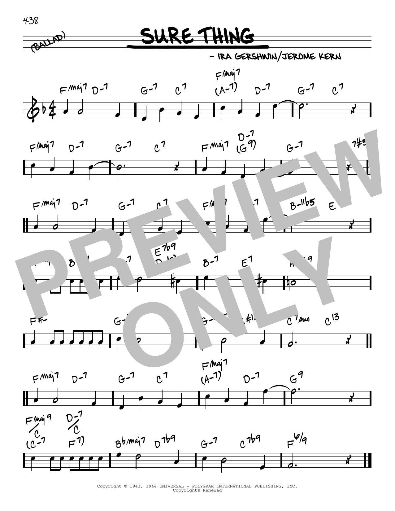 Download Jerome Kern and Ira Gershwin Sure Thing Sheet Music and learn how to play Real Book – Melody & Chords PDF digital score in minutes