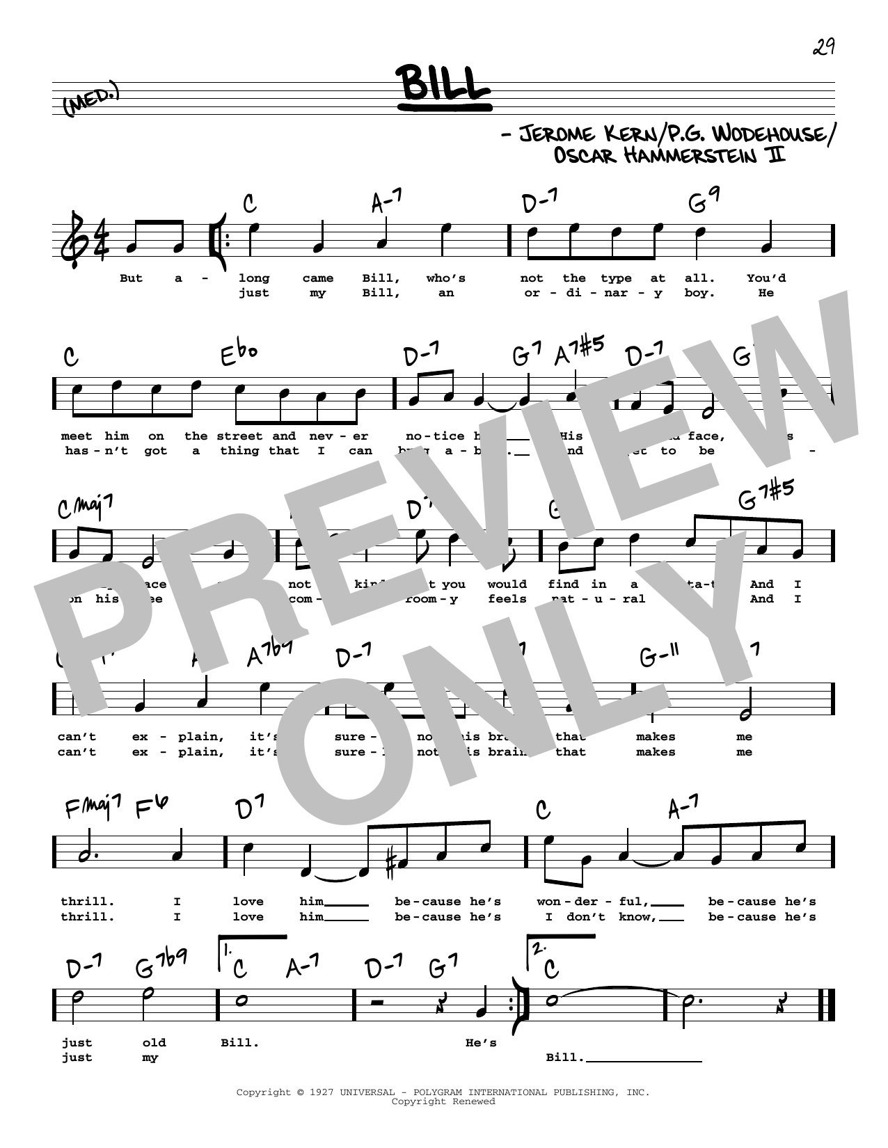 Download Jerome Kern and Oscar Hammerstein II Bill (High Voice) (from Show Boat) Sheet Music and learn how to play Real Book – Melody, Lyrics & Chords PDF digital score in minutes