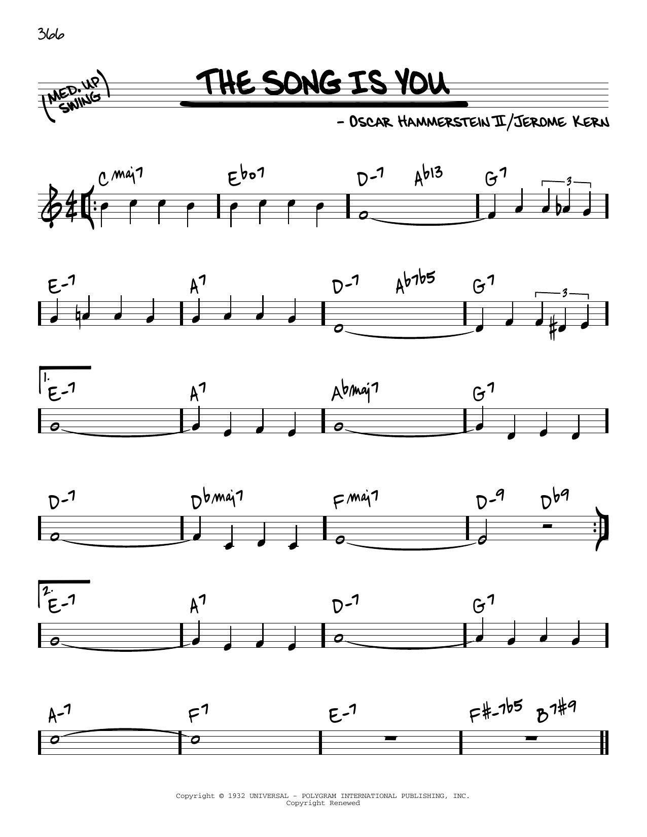 Download Jerome Kern and Oscar Hammerstein II The Song Is You [Reharmonized version] (arr. Jack Grassel) Sheet Music and learn how to play Real Book – Melody & Chords PDF digital score in minutes