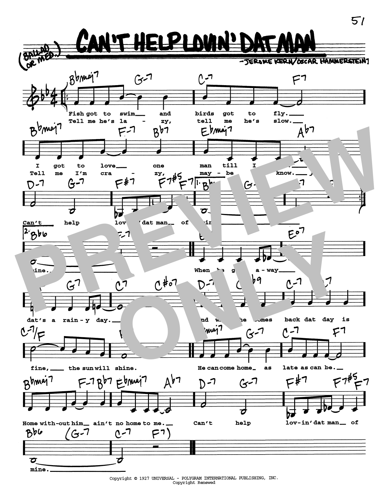 Download Jerome Kern Can't Help Lovin' Dat Man (Low Voice) Sheet Music and learn how to play Real Book – Melody, Lyrics & Chords PDF digital score in minutes