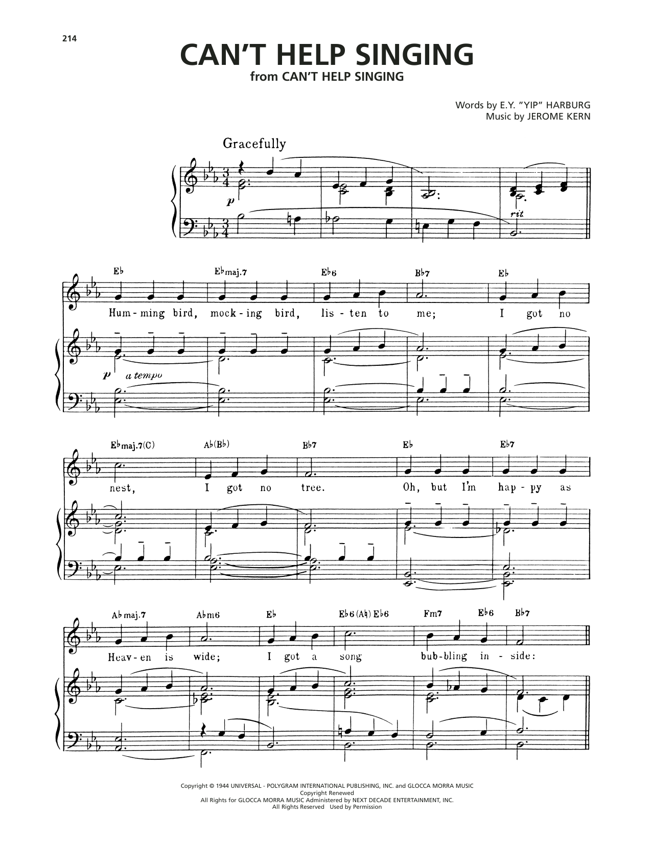 Download Jerome Kern Can't Help Singing (from Can't Help Singing) Sheet Music and learn how to play Piano, Vocal & Guitar Chords (Right-Hand Melody) PDF digital score in minutes