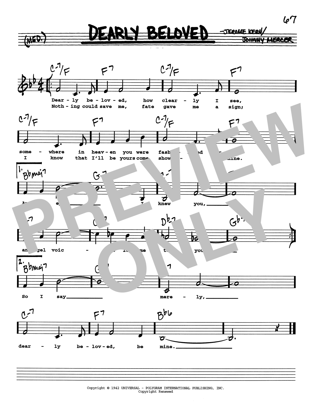 Download Jerome Kern Dearly Beloved (Low Voice) Sheet Music and learn how to play Real Book – Melody, Lyrics & Chords PDF digital score in minutes