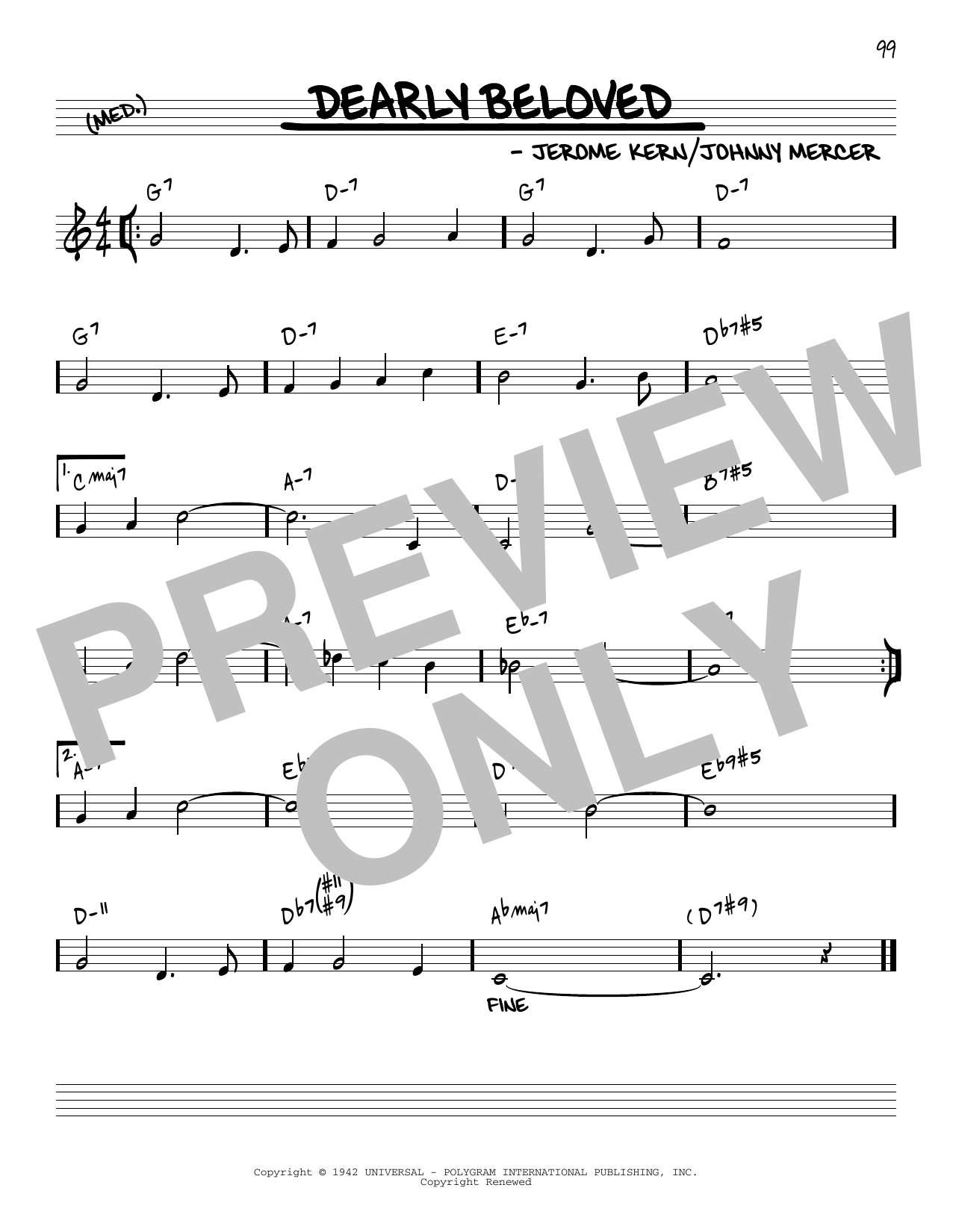 Download Jerome Kern Dearly Beloved [Reharmonized version] (arr. Jack Grassel) Sheet Music and learn how to play Real Book – Melody & Chords PDF digital score in minutes