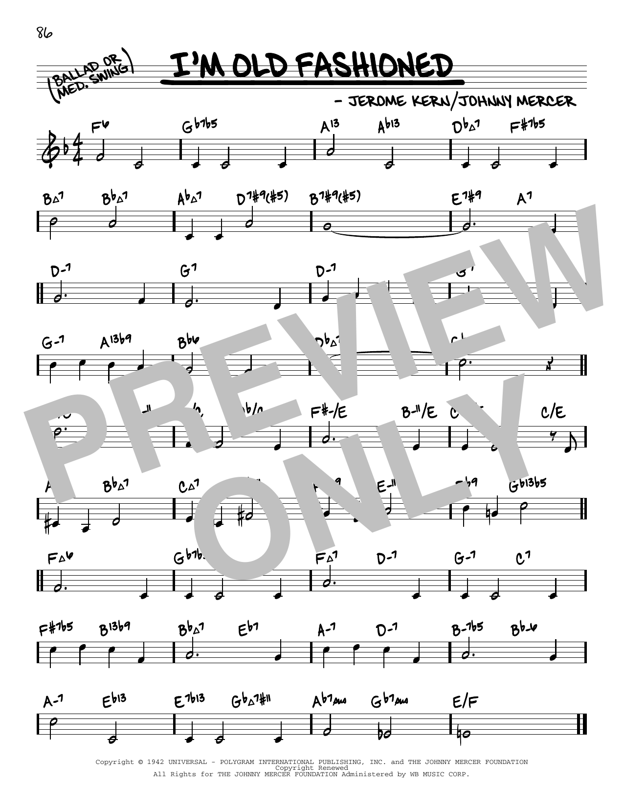 Download Jerome Kern I'm Old Fashioned (arr. David Hazeltine) Sheet Music and learn how to play Real Book – Enhanced Chords PDF digital score in minutes