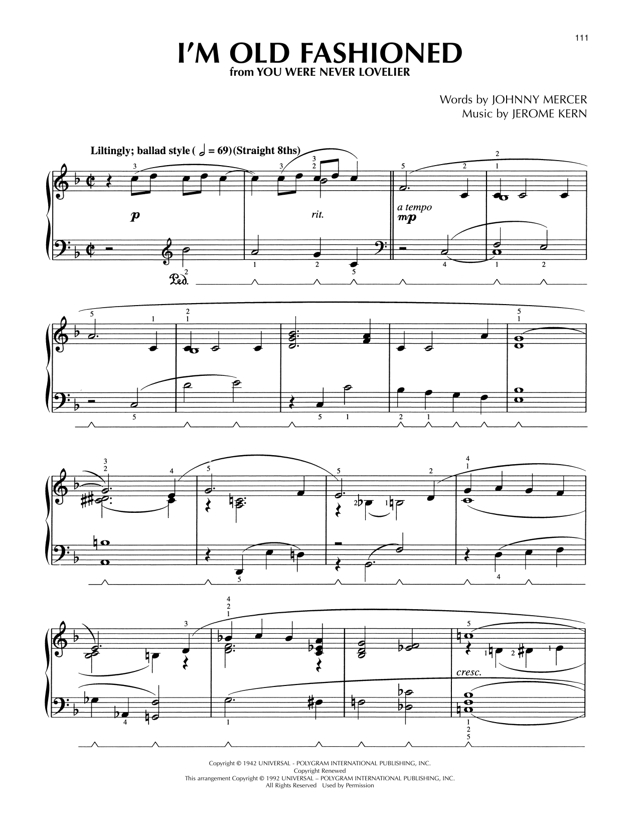 Download Jerome Kern I'm Old Fashioned (from You Were Never Lovelier) (arr. Lee Evans) Sheet Music and learn how to play Piano Solo PDF digital score in minutes