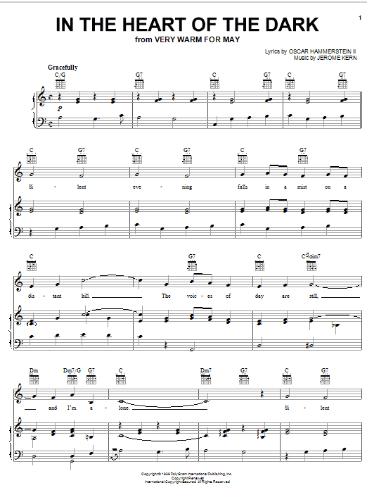 Download Jerome Kern In The Heart Of The Dark Sheet Music and learn how to play Piano, Vocal & Guitar (Right-Hand Melody) PDF digital score in minutes