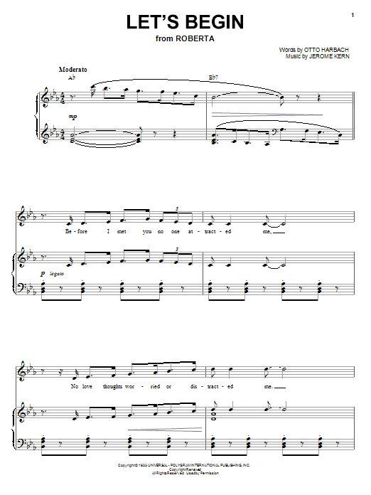Download Jerome Kern Let's Begin Sheet Music and learn how to play Piano, Vocal & Guitar (Right-Hand Melody) PDF digital score in minutes