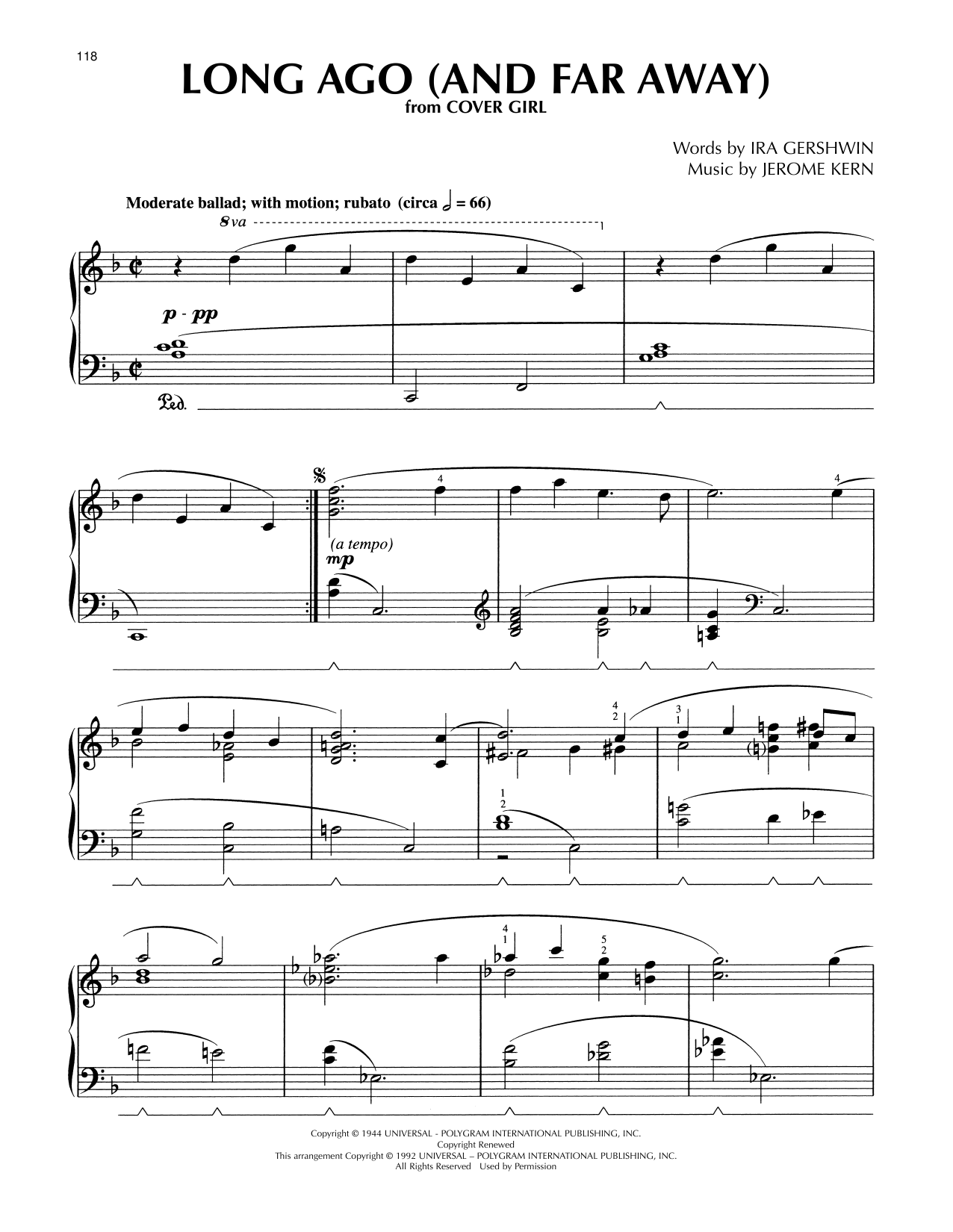Download Jerome Kern Long Ago (And Far Away) (arr. Lee Evans) Sheet Music and learn how to play Piano Solo PDF digital score in minutes