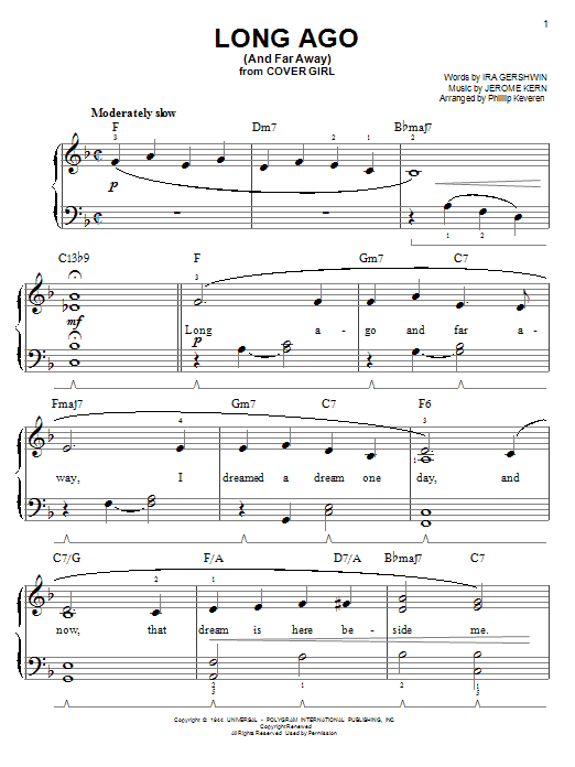 Download Jerome Kern Long Ago (And Far Away) Sheet Music and learn how to play Easy Piano PDF digital score in minutes