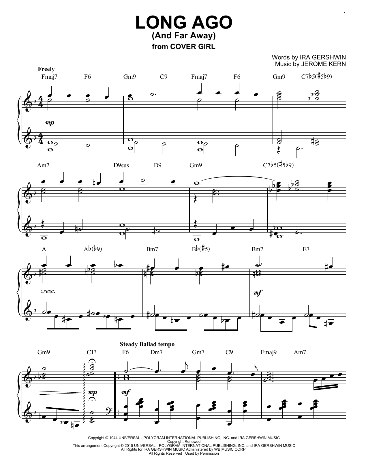Download Jerome Kern Long Ago (And Far Away) Sheet Music and learn how to play Piano PDF digital score in minutes