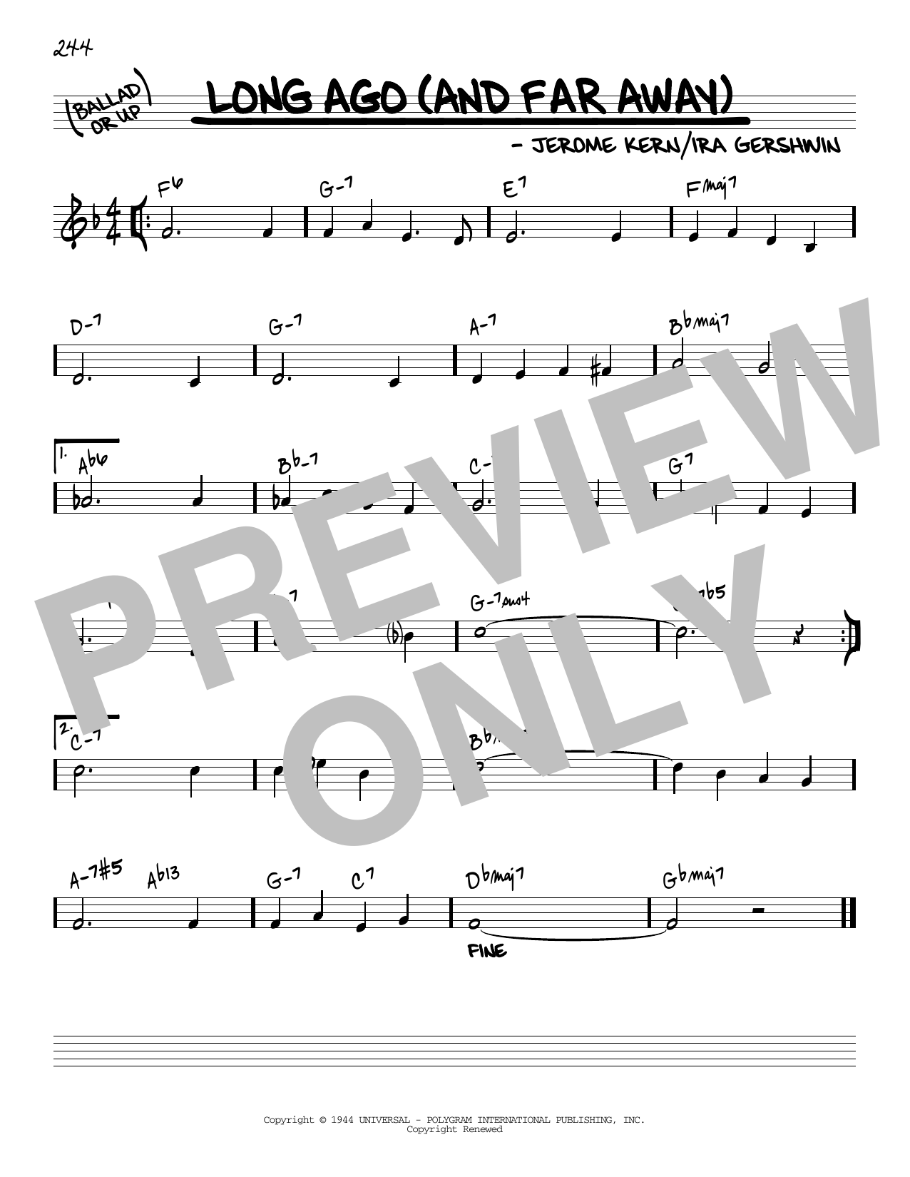 Download Jerome Kern Long Ago (And Far Away) [Reharmonized version] (arr. Jack Grassel) Sheet Music and learn how to play Real Book – Melody & Chords PDF digital score in minutes
