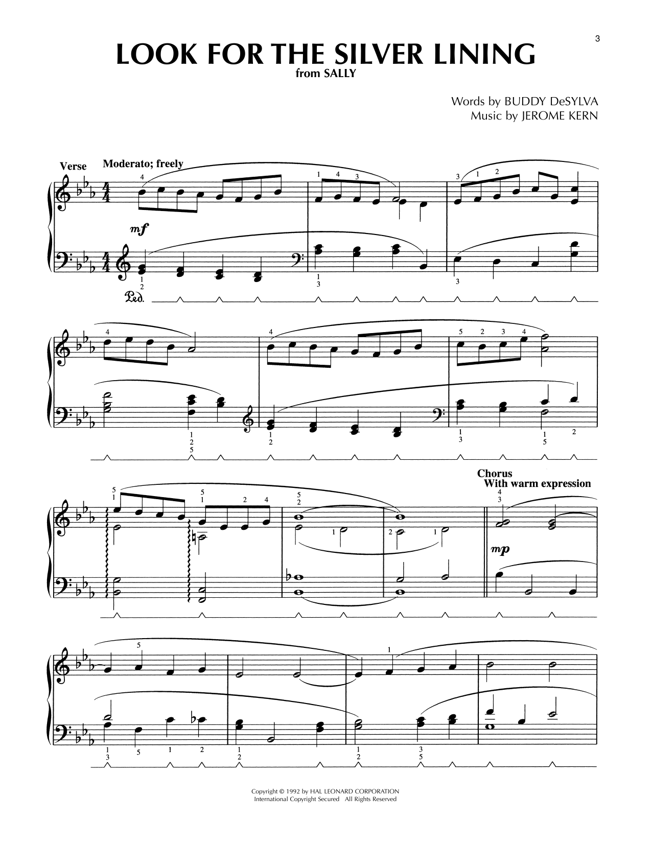 Download Jerome Kern Look For The Silver Lining (from Sally) (arr. Lee Evans) Sheet Music and learn how to play Piano Solo PDF digital score in minutes