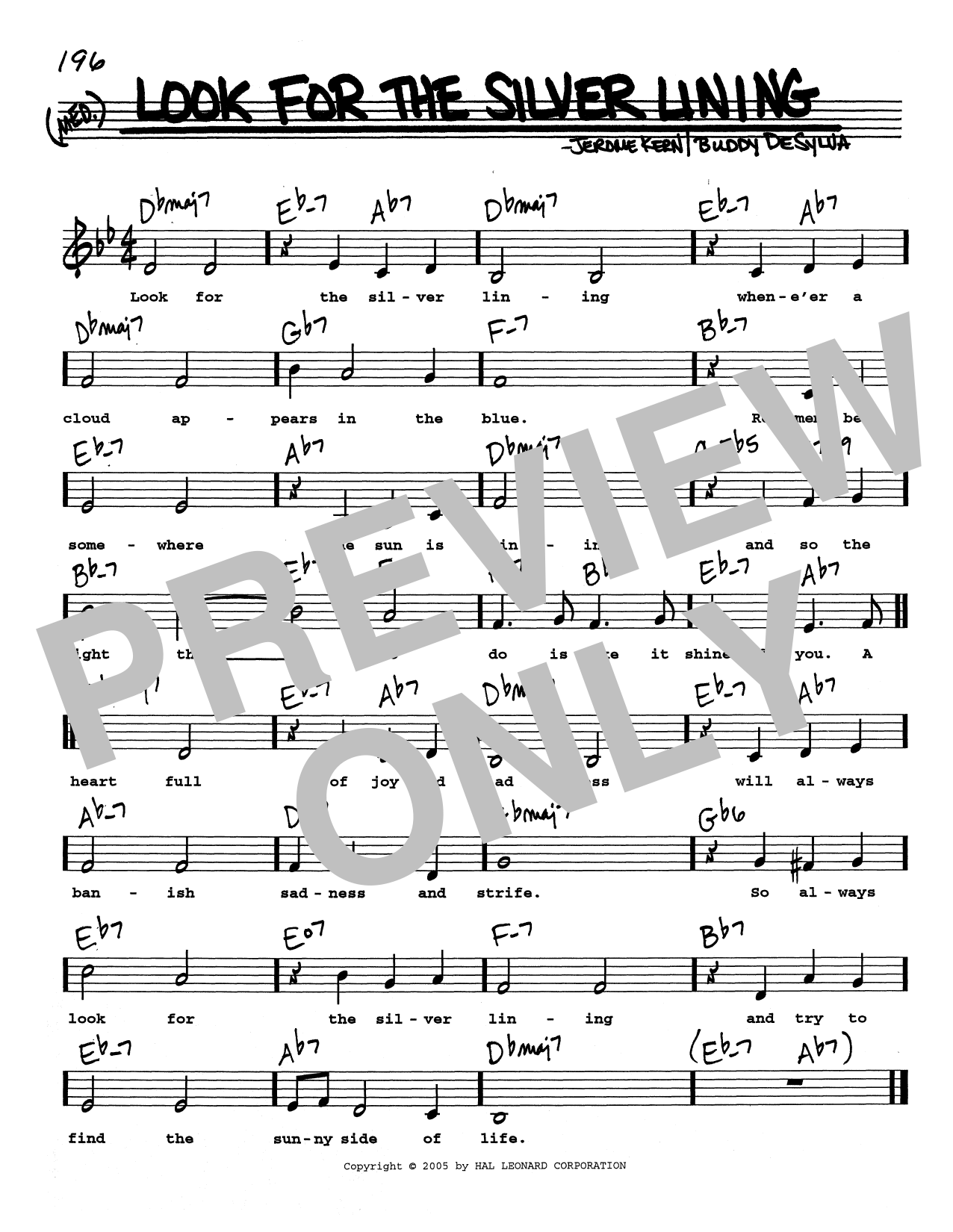 Download Jerome Kern Look For The Silver Lining (Low Voice) Sheet Music and learn how to play Real Book – Melody, Lyrics & Chords PDF digital score in minutes