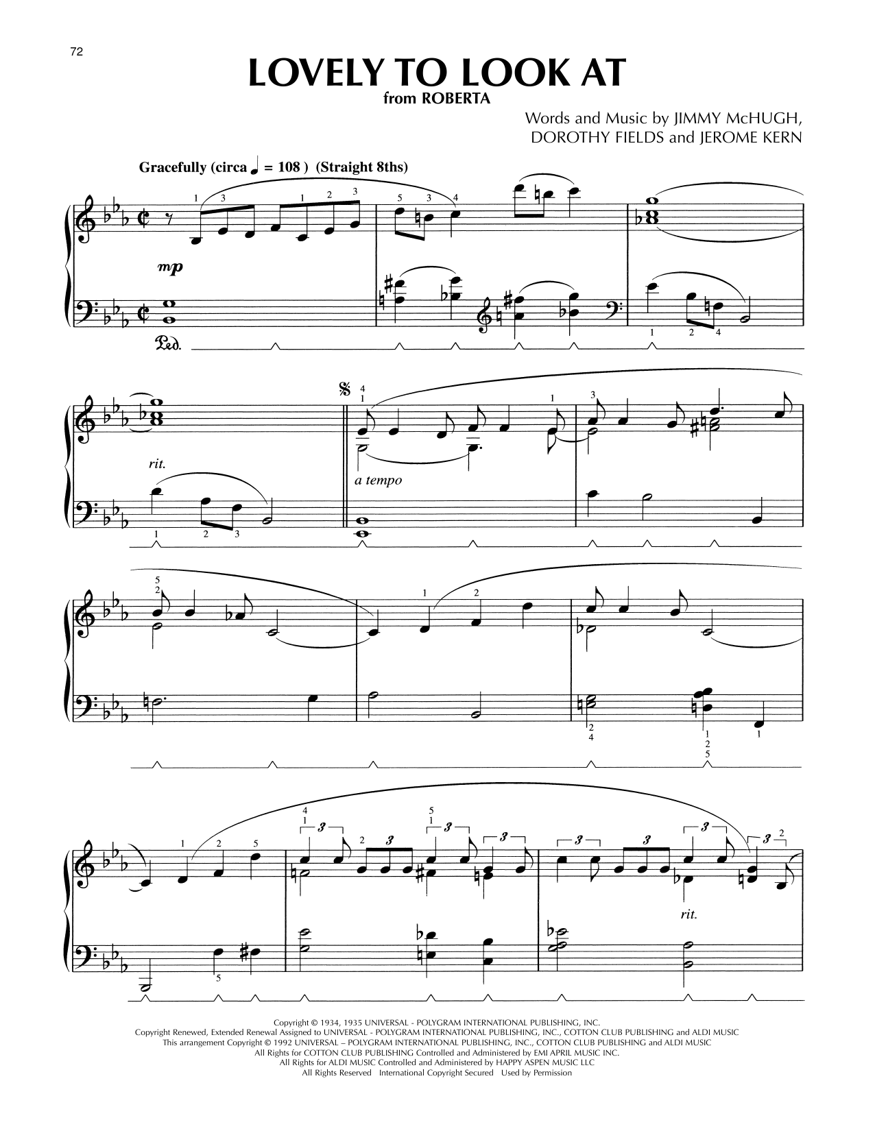 Download Jerome Kern Lovely To Look At (from Roberta) (arr. Lee Evans) Sheet Music and learn how to play Piano Solo PDF digital score in minutes