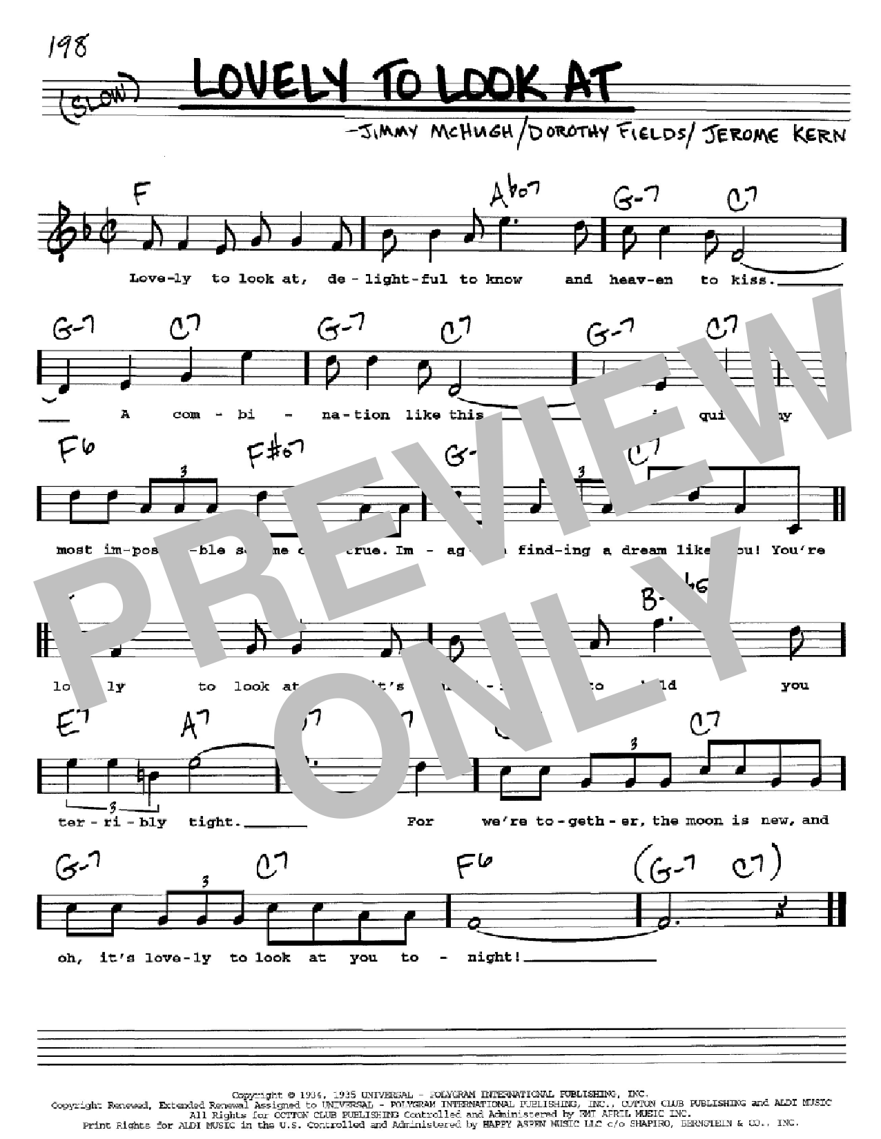 Download Jerome Kern Lovely To Look At Sheet Music and learn how to play Real Book – Melody & Chords PDF digital score in minutes