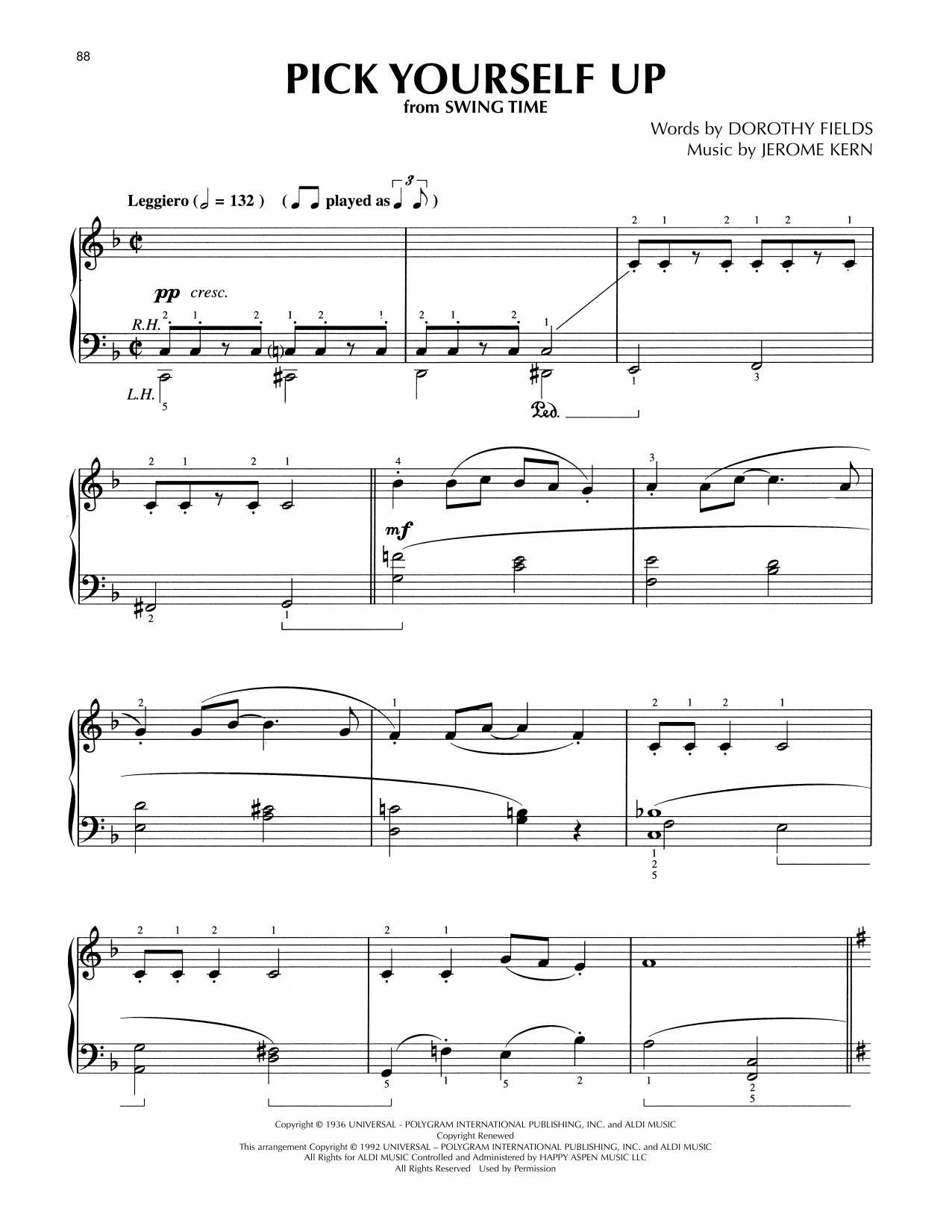 Download Jerome Kern Pick Yourself Up (from Swing Time) (arr. Lee Evans) Sheet Music and learn how to play Piano Solo PDF digital score in minutes