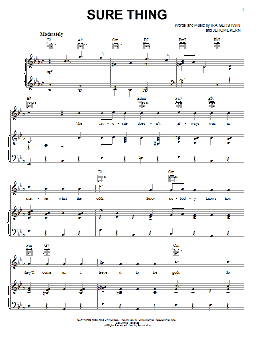 Download Jerome Kern Sure Thing Sheet Music and learn how to play Piano, Vocal & Guitar (Right-Hand Melody) PDF digital score in minutes
