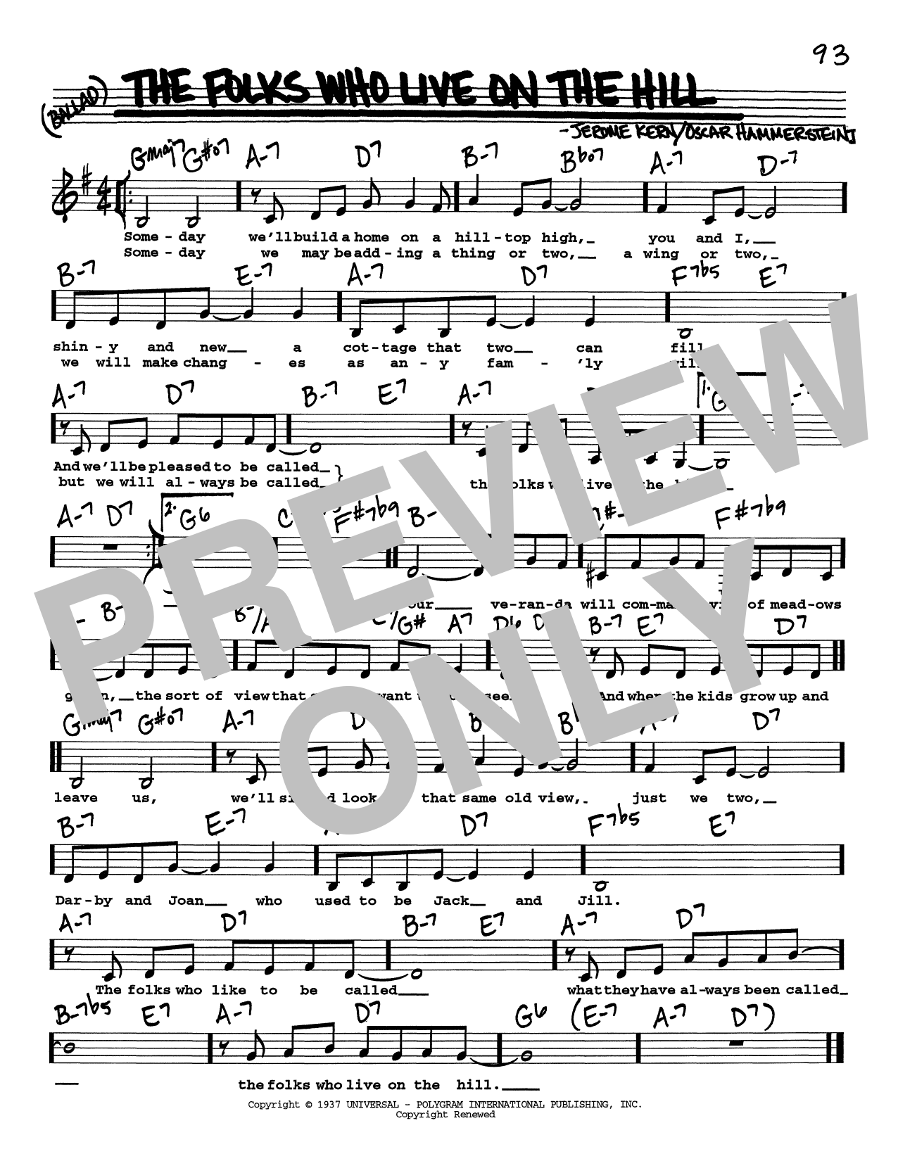 Download Jerome Kern The Folks Who Live On The Hill (Low Voice) Sheet Music and learn how to play Real Book – Melody, Lyrics & Chords PDF digital score in minutes