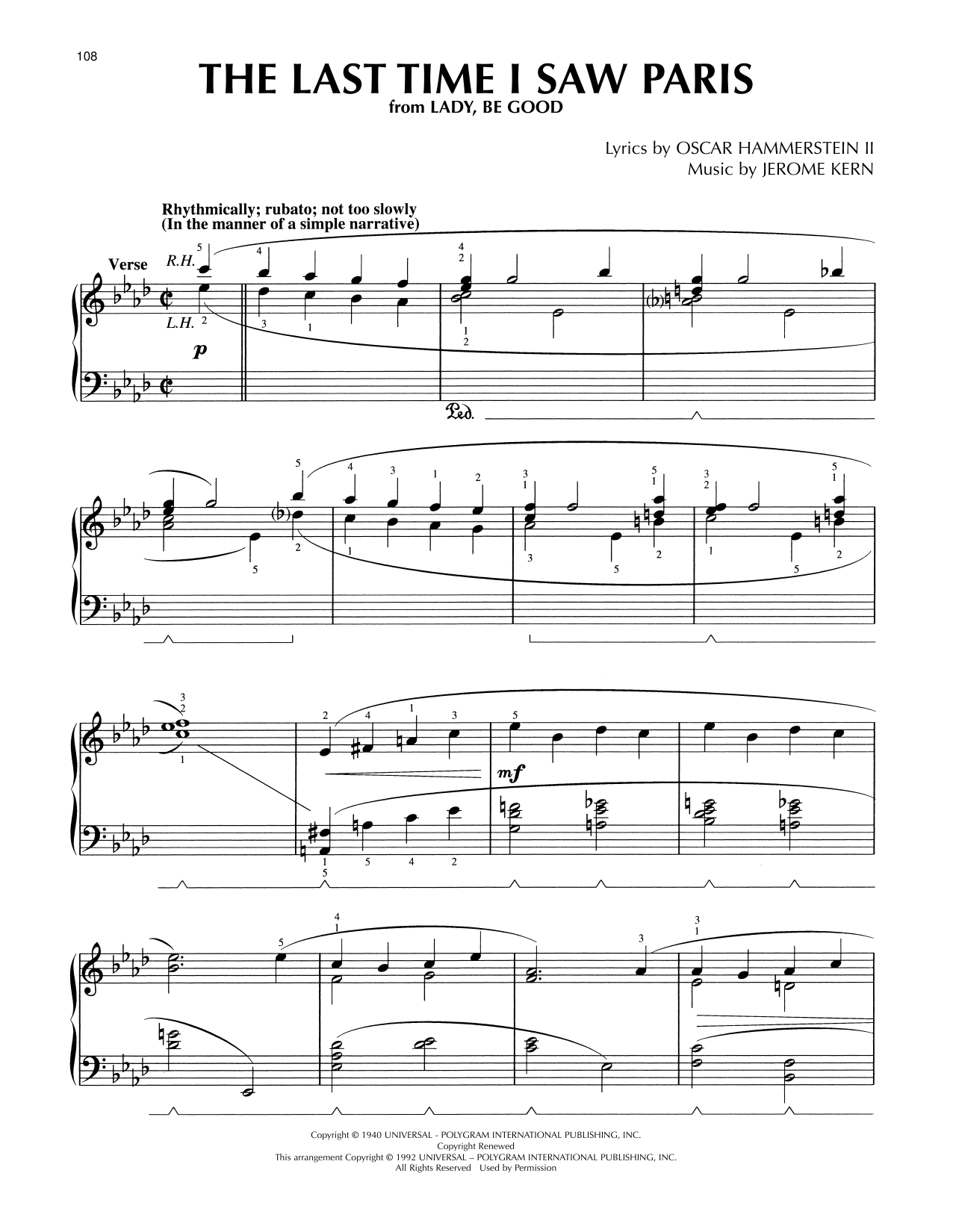 Download Jerome Kern The Last Time I Saw Paris (arr. Lee Evans) Sheet Music and learn how to play Piano Solo PDF digital score in minutes