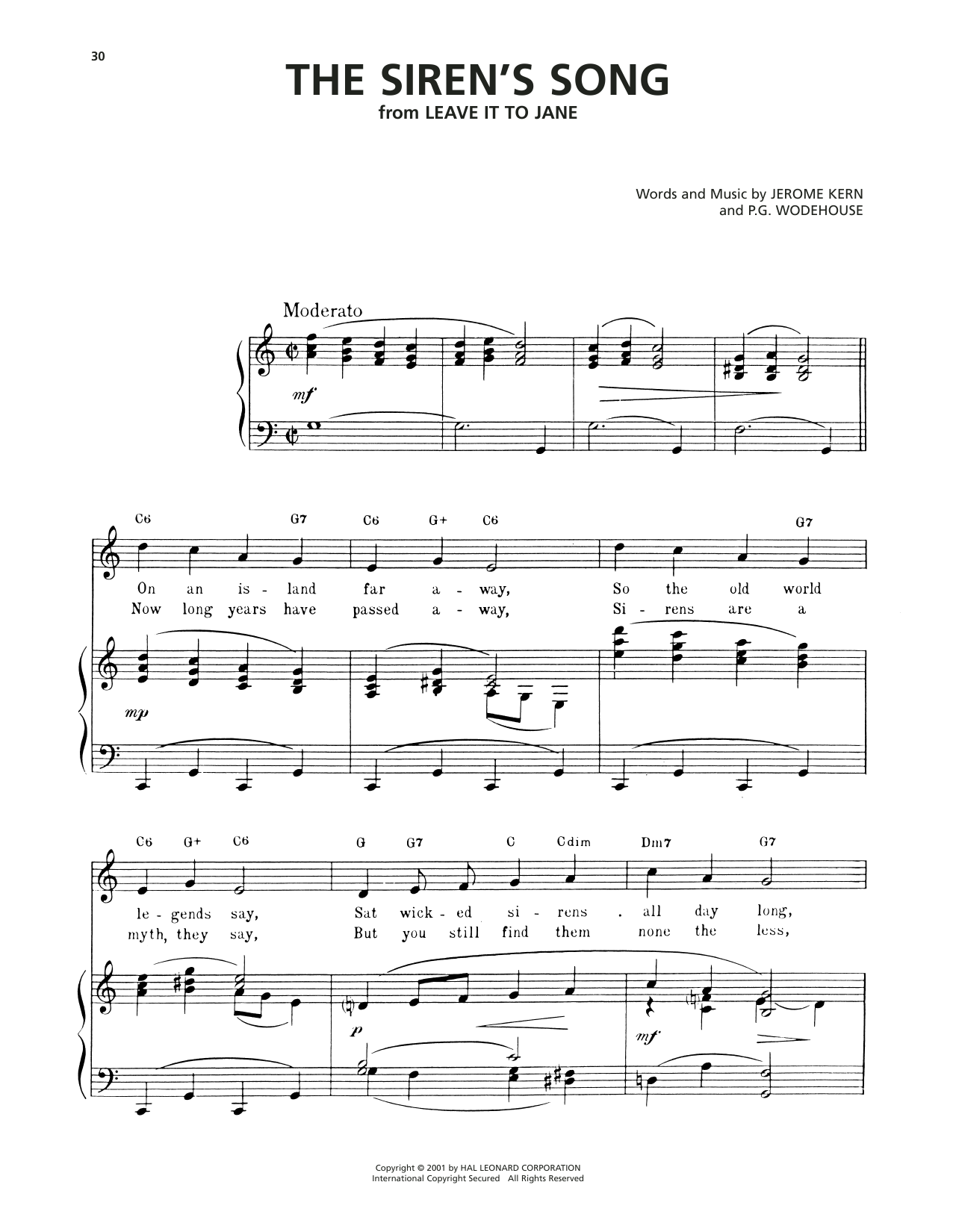 Download Jerome Kern The Siren's Song Sheet Music and learn how to play Piano, Vocal & Guitar Chords (Right-Hand Melody) PDF digital score in minutes