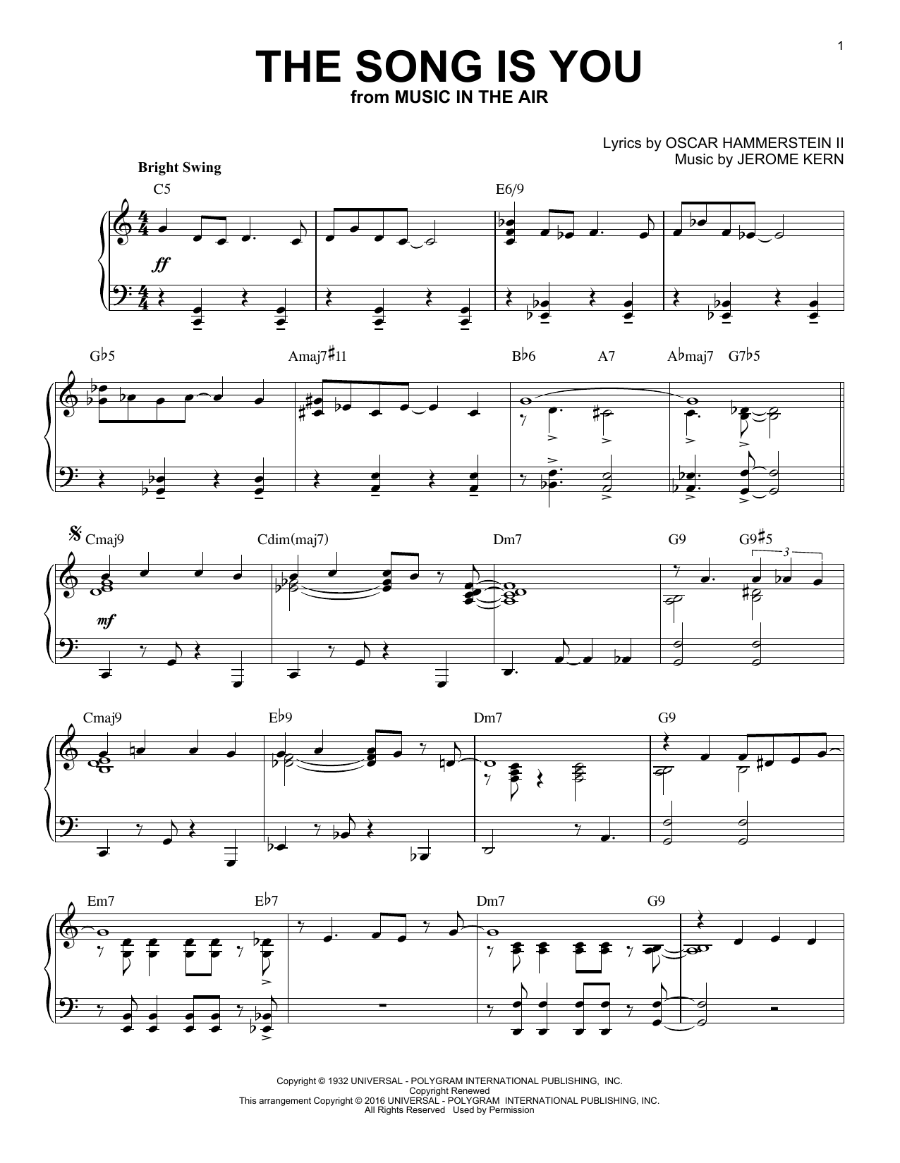 Download Jerome Kern The Song Is You Sheet Music and learn how to play Piano PDF digital score in minutes