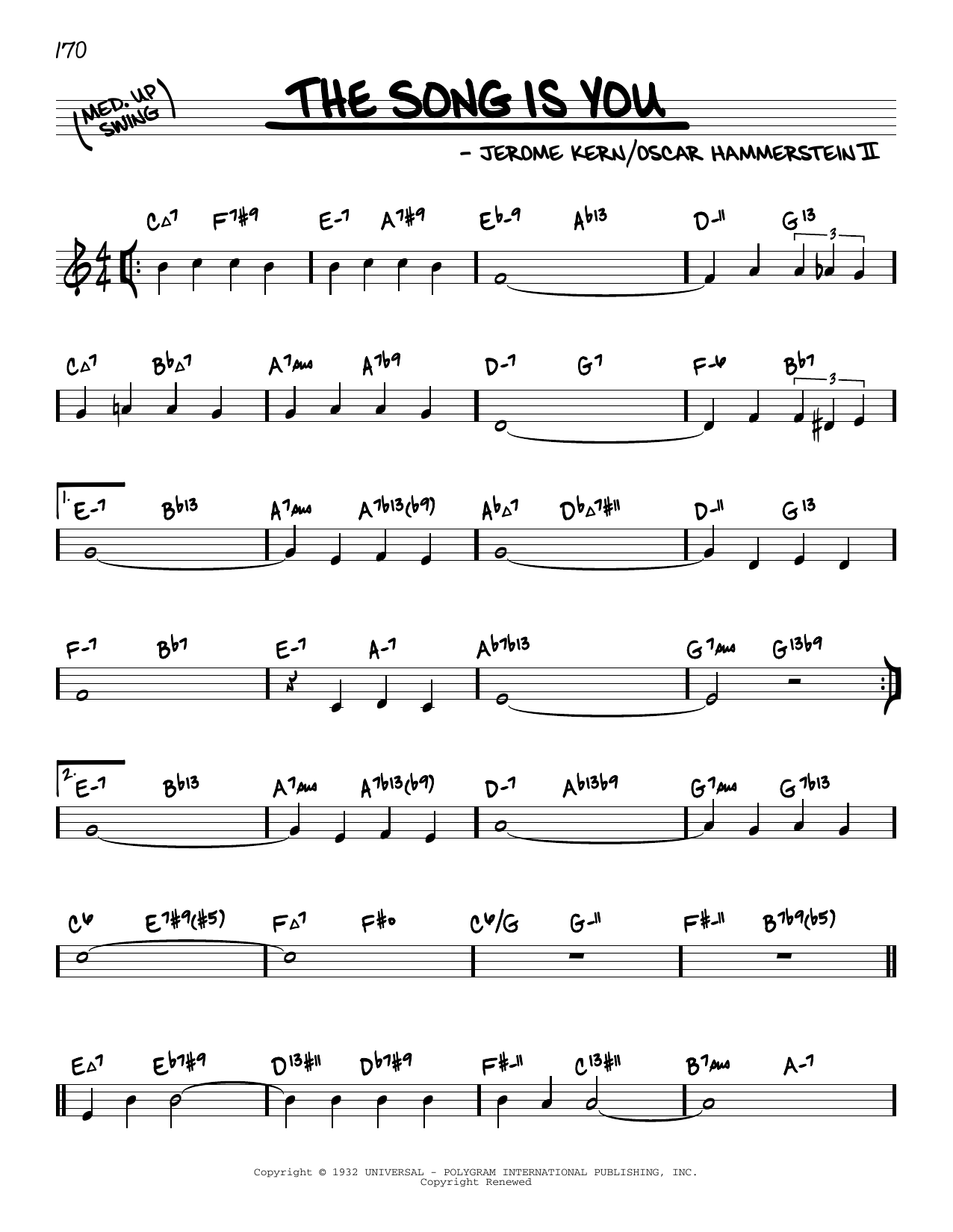 Download Jerome Kern The Song Is You (arr. David Hazeltine) Sheet Music and learn how to play Real Book – Enhanced Chords PDF digital score in minutes
