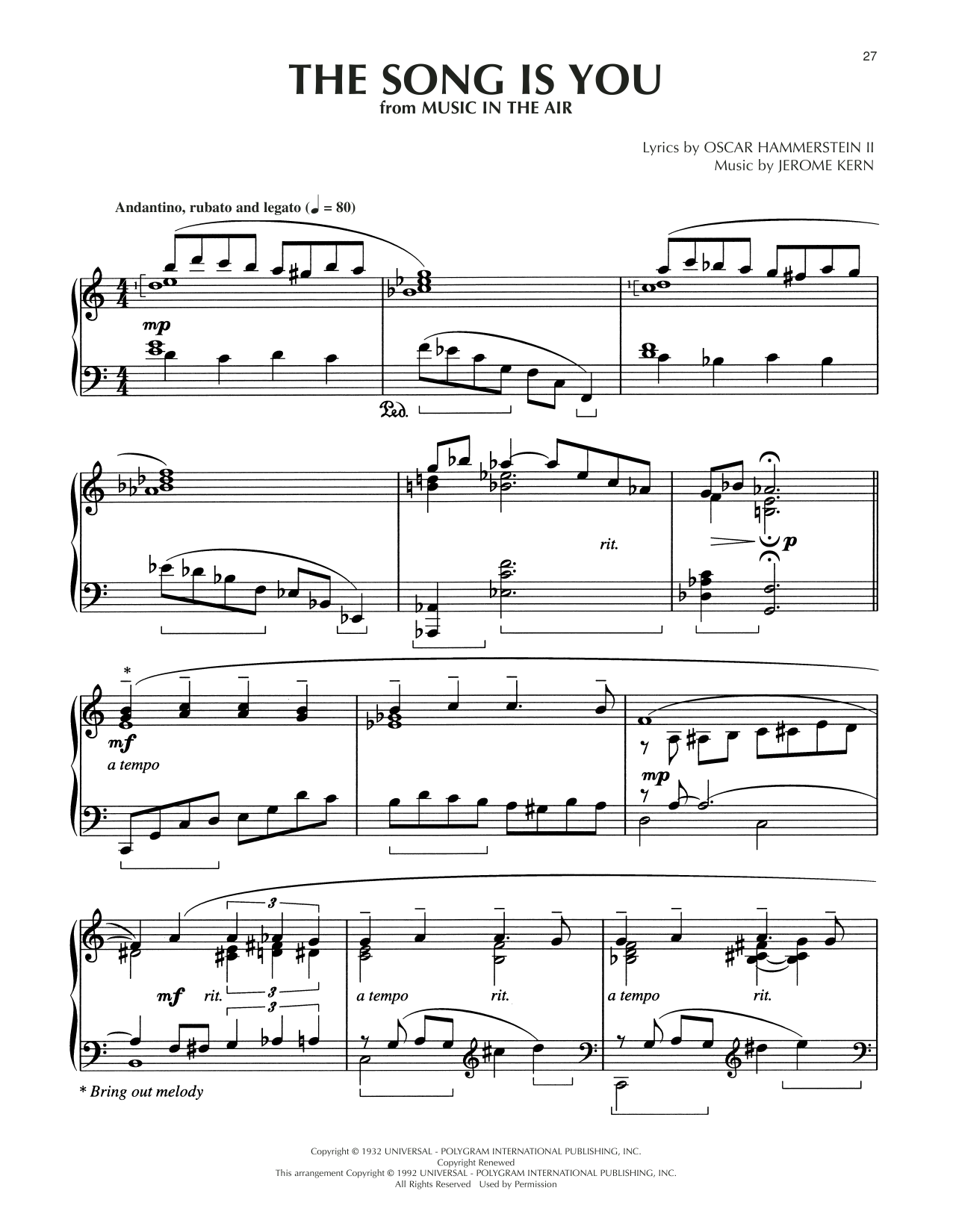 Download Jerome Kern The Song Is You (arr. Dick Hyman) Sheet Music and learn how to play Piano Solo PDF digital score in minutes