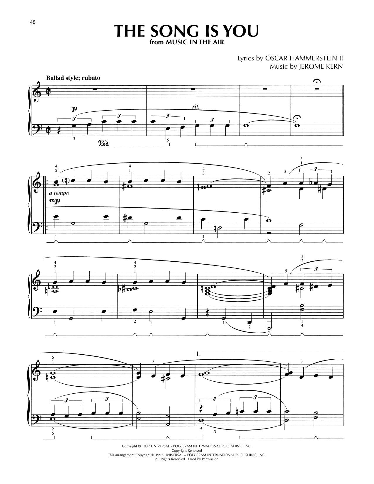 Download Jerome Kern The Song Is You (arr. Lee Evans) Sheet Music and learn how to play Piano Solo PDF digital score in minutes