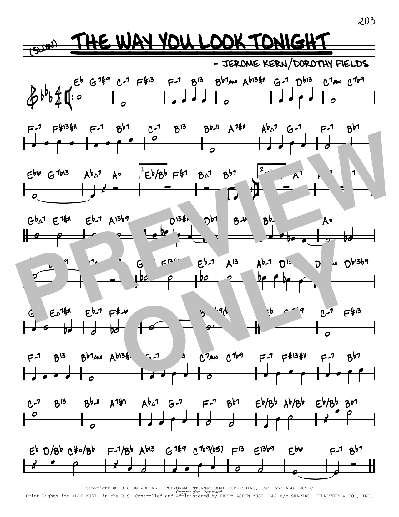 Download Jerome Kern The Way You Look Tonight (arr. David Hazeltine) Sheet Music and learn how to play Real Book – Enhanced Chords PDF digital score in minutes