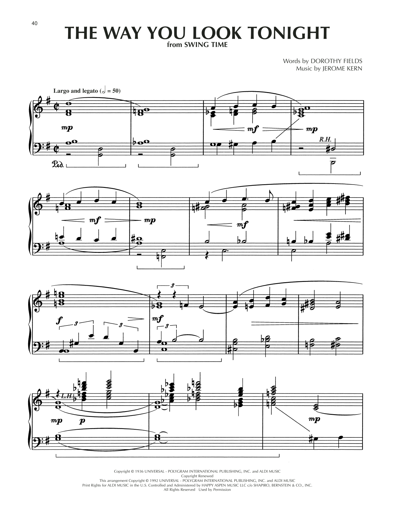 Download Jerome Kern The Way You Look Tonight (arr. Dick Hyman) Sheet Music and learn how to play Piano Solo PDF digital score in minutes