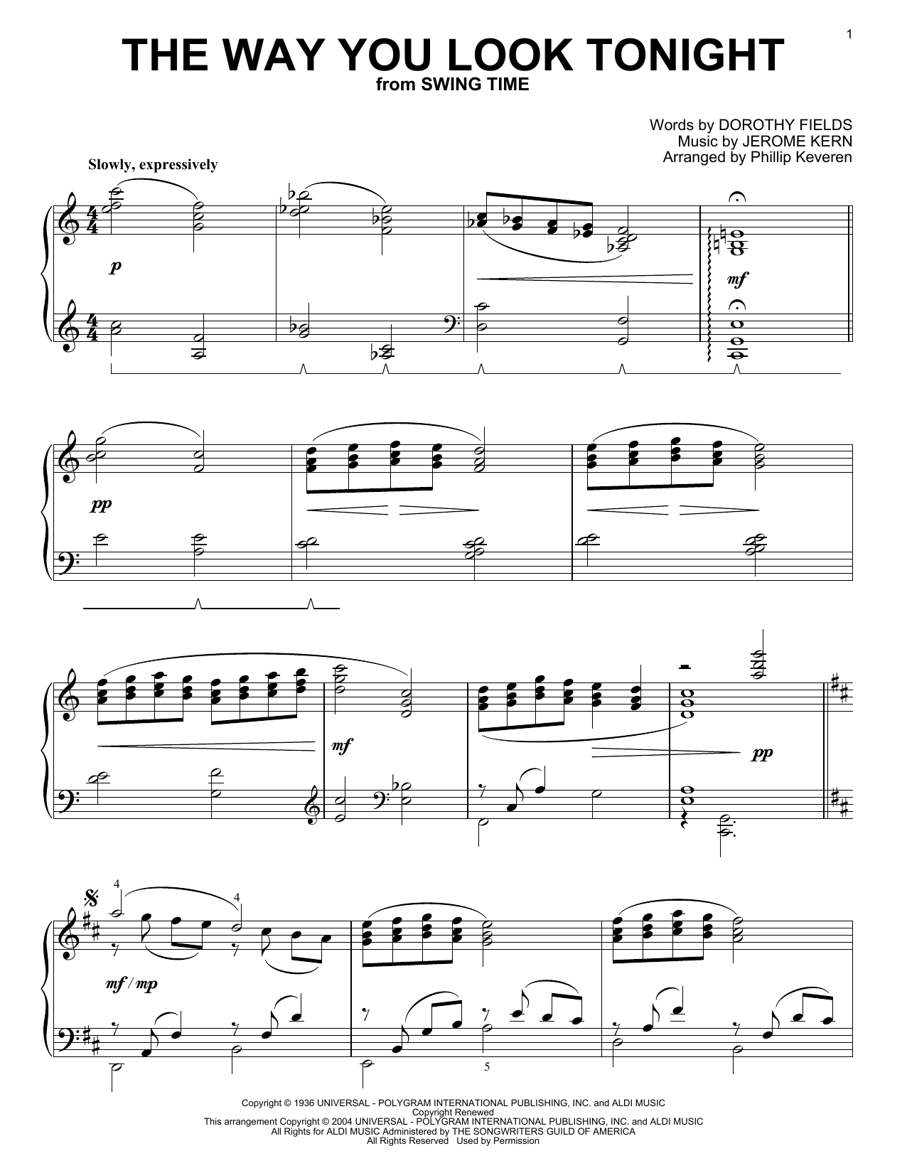 Download Jerome Kern The Way You Look Tonight Sheet Music and learn how to play Piano PDF digital score in minutes