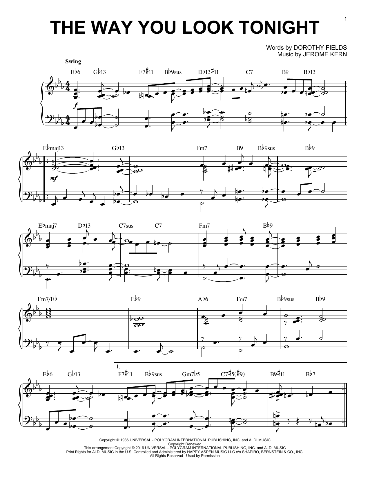 Download Jerome Kern The Way You Look Tonight Sheet Music and learn how to play Piano PDF digital score in minutes