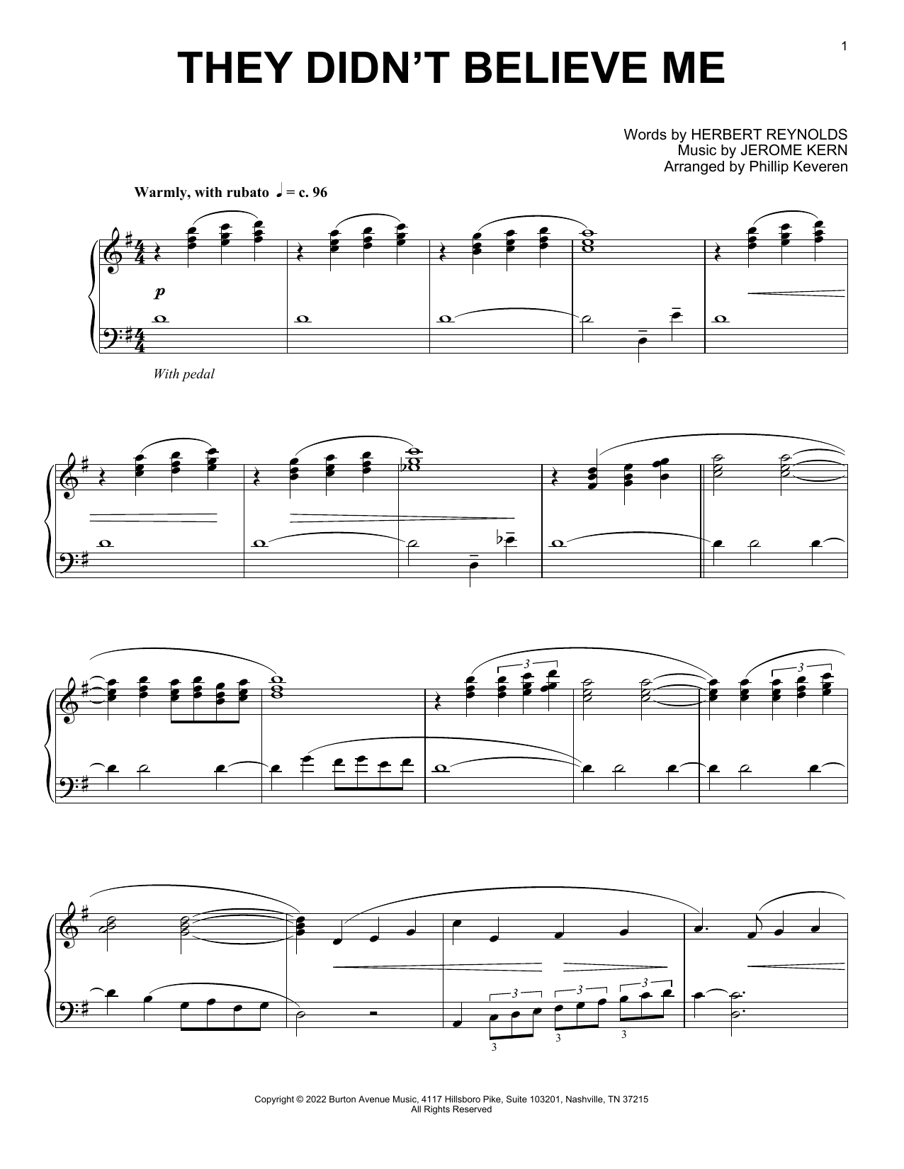 Download Jerome Kern They Didn't Believe Me (arr. Phillip Keveren) Sheet Music and learn how to play Piano Solo PDF digital score in minutes