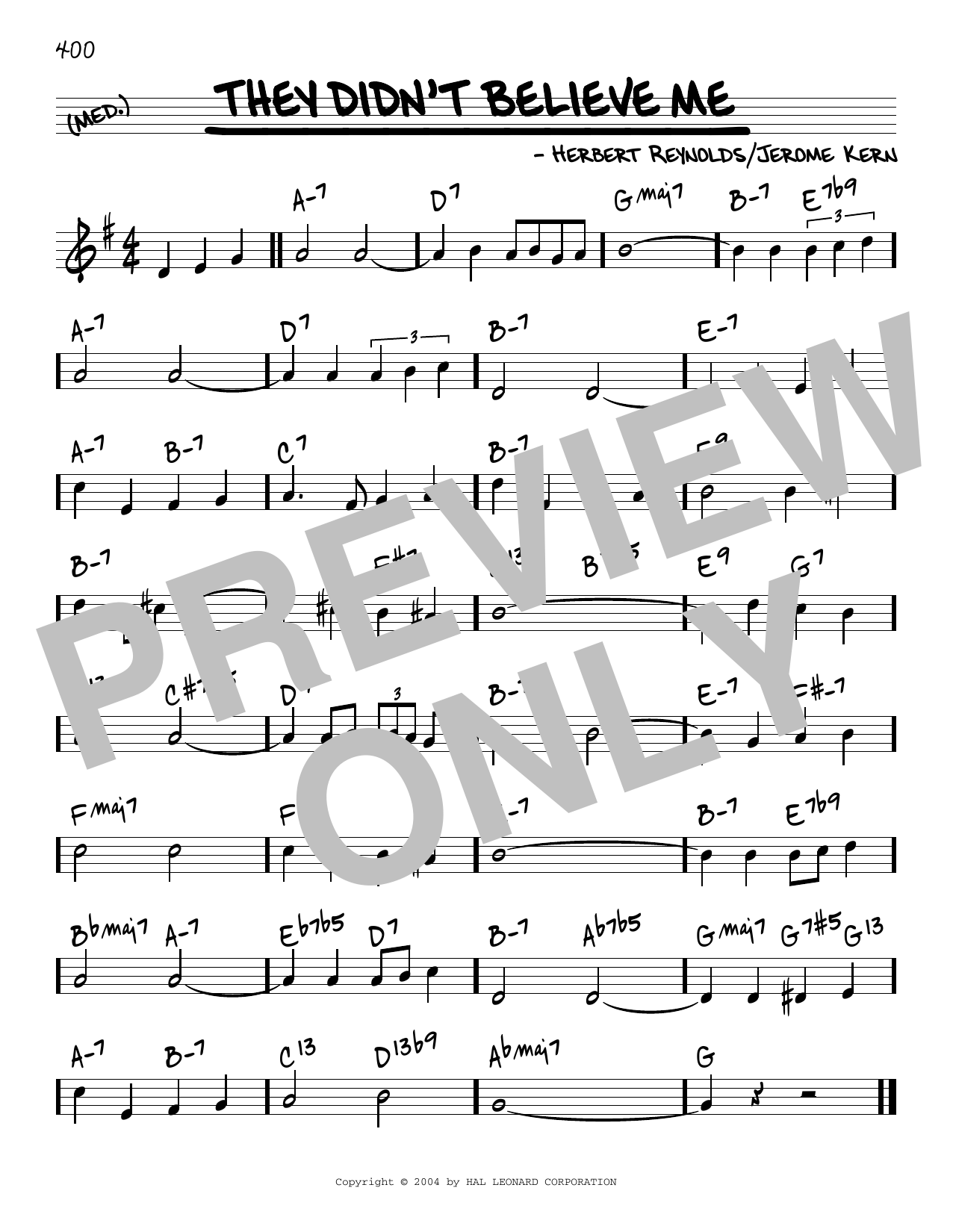 Download Jerome Kern They Didn't Believe Me [Reharmonized version] (arr. Jack Grassel) Sheet Music and learn how to play Real Book – Melody & Chords PDF digital score in minutes