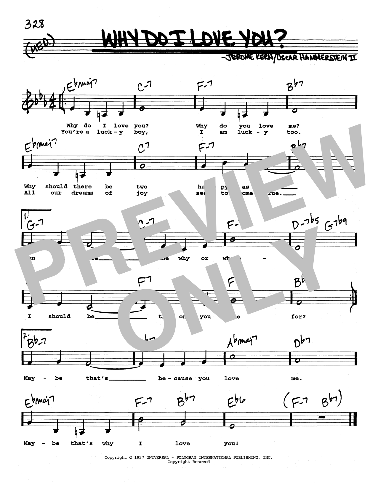 Download Jerome Kern Why Do I Love You? (Low Voice) Sheet Music and learn how to play Real Book – Melody, Lyrics & Chords PDF digital score in minutes