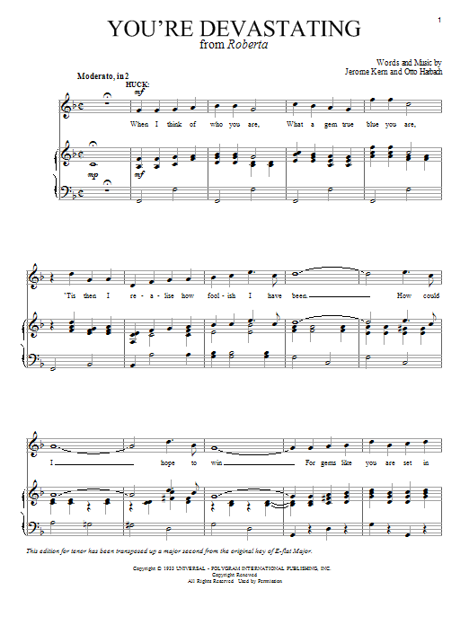 Download Jerome Kern You're Devastating Sheet Music and learn how to play Piano & Vocal PDF digital score in minutes